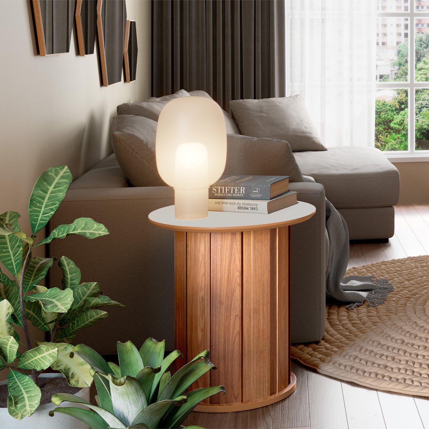 Mesa Auxiliar Amy 50X55 Off White, Natural