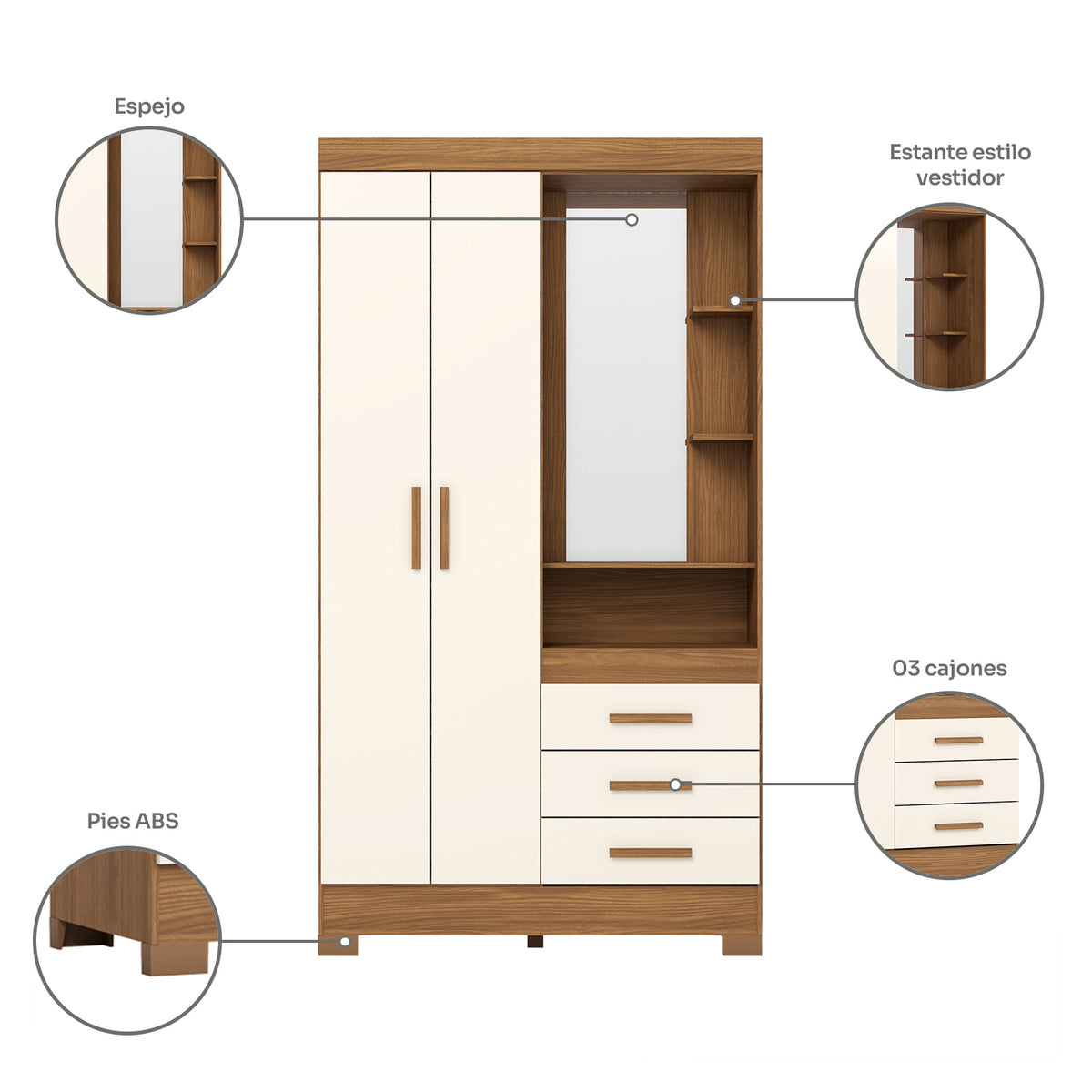 Closet Ellis Natural, Off White 109X200X46