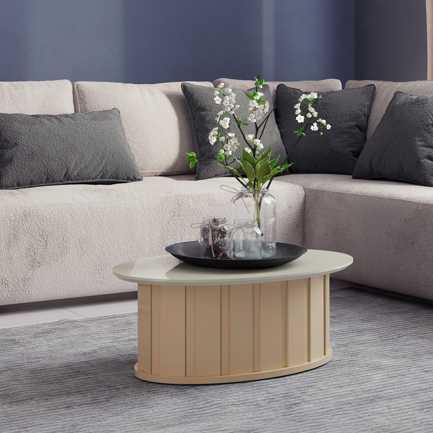 Mesa de Centro Amy 30X80X50 Off White, Champaña