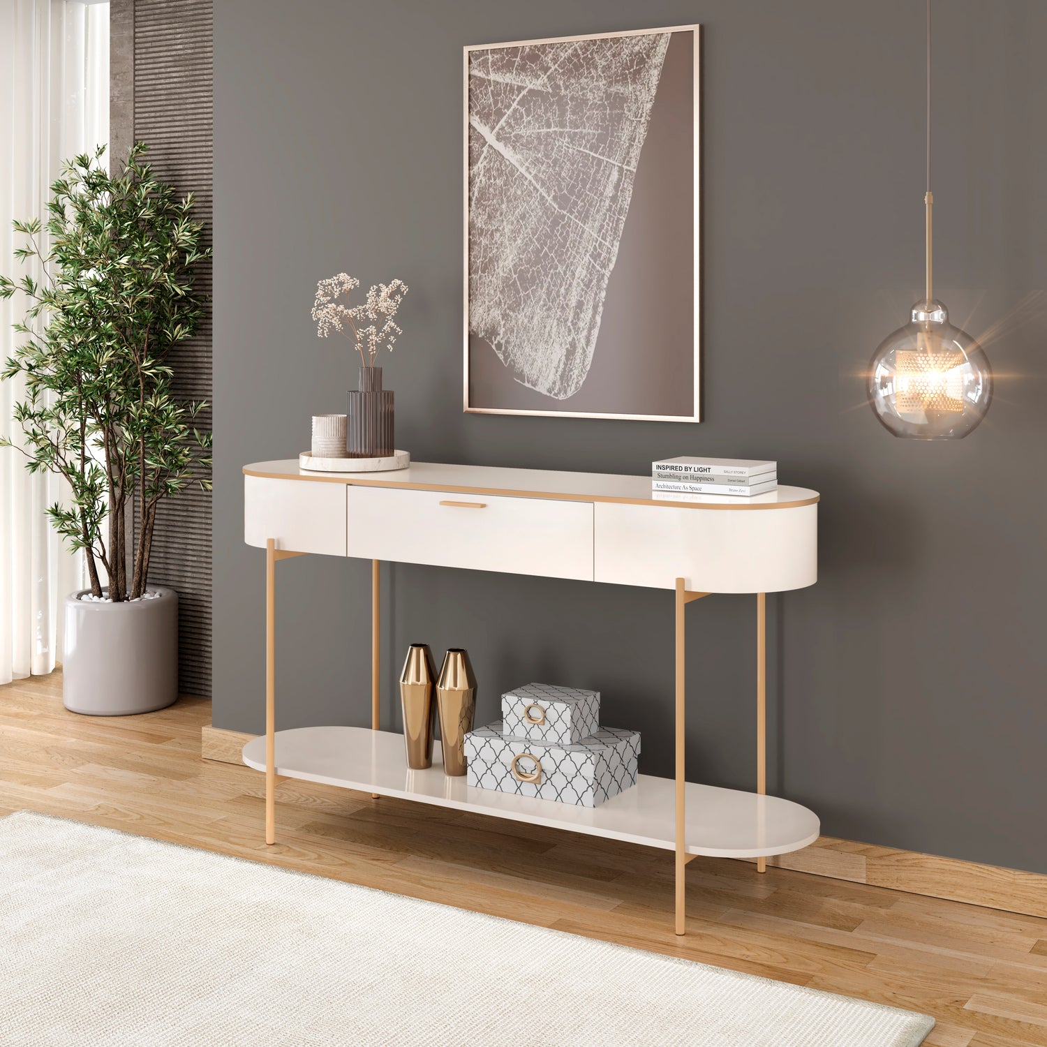 Consola Flora Off White, Dorado 135X80X39