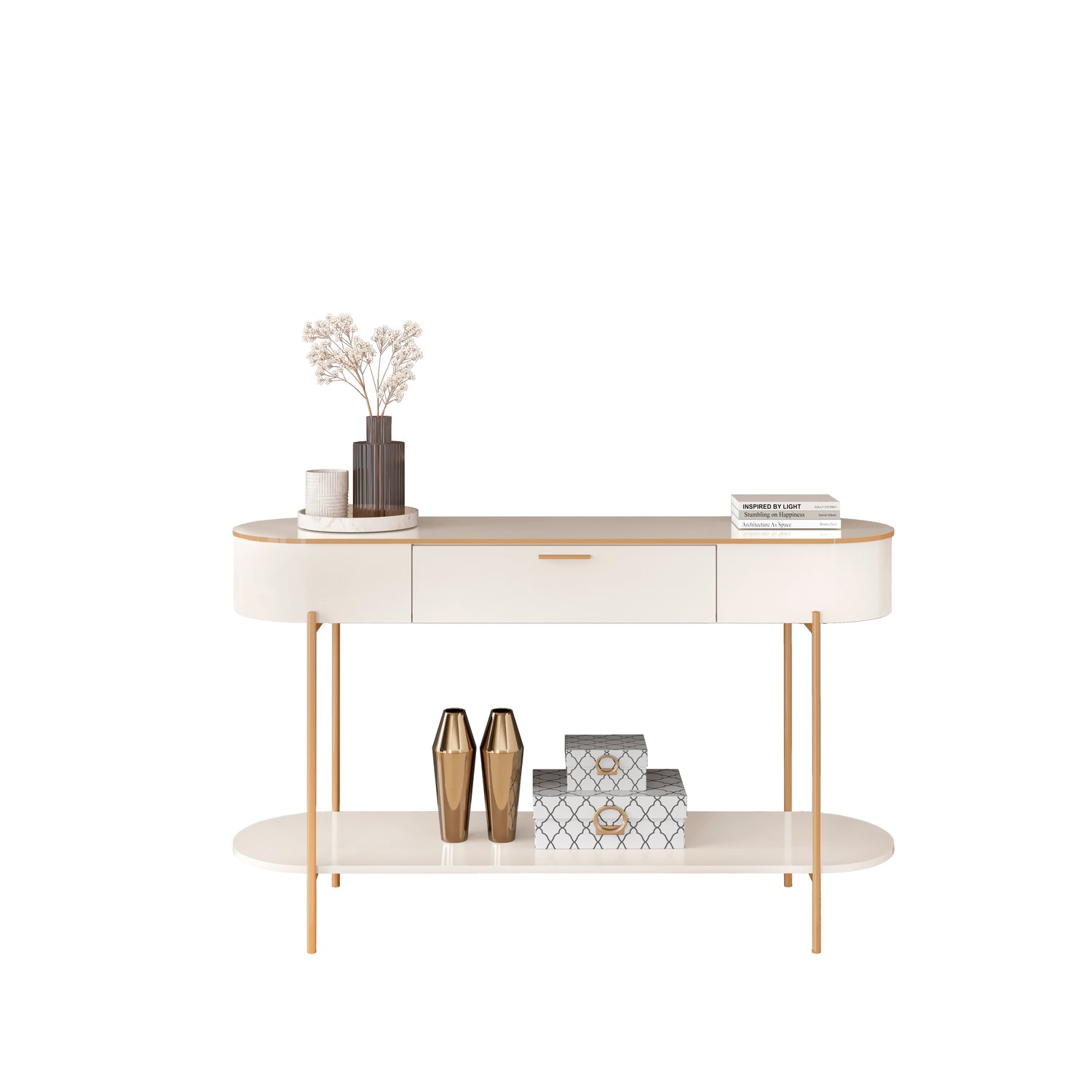 Consola Flora Off White, Dorado 135X80X39