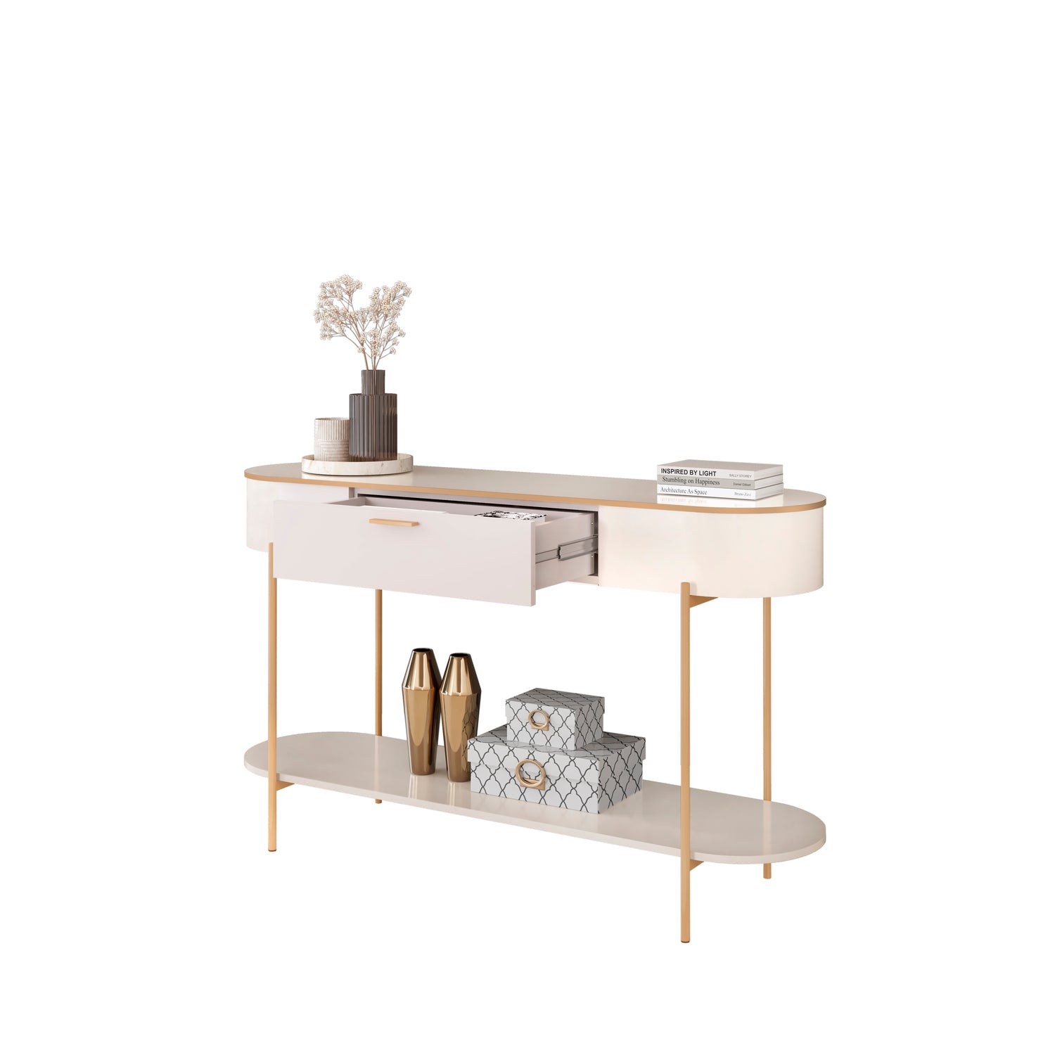 Consola Flora Off White, Dorado 135X80X39