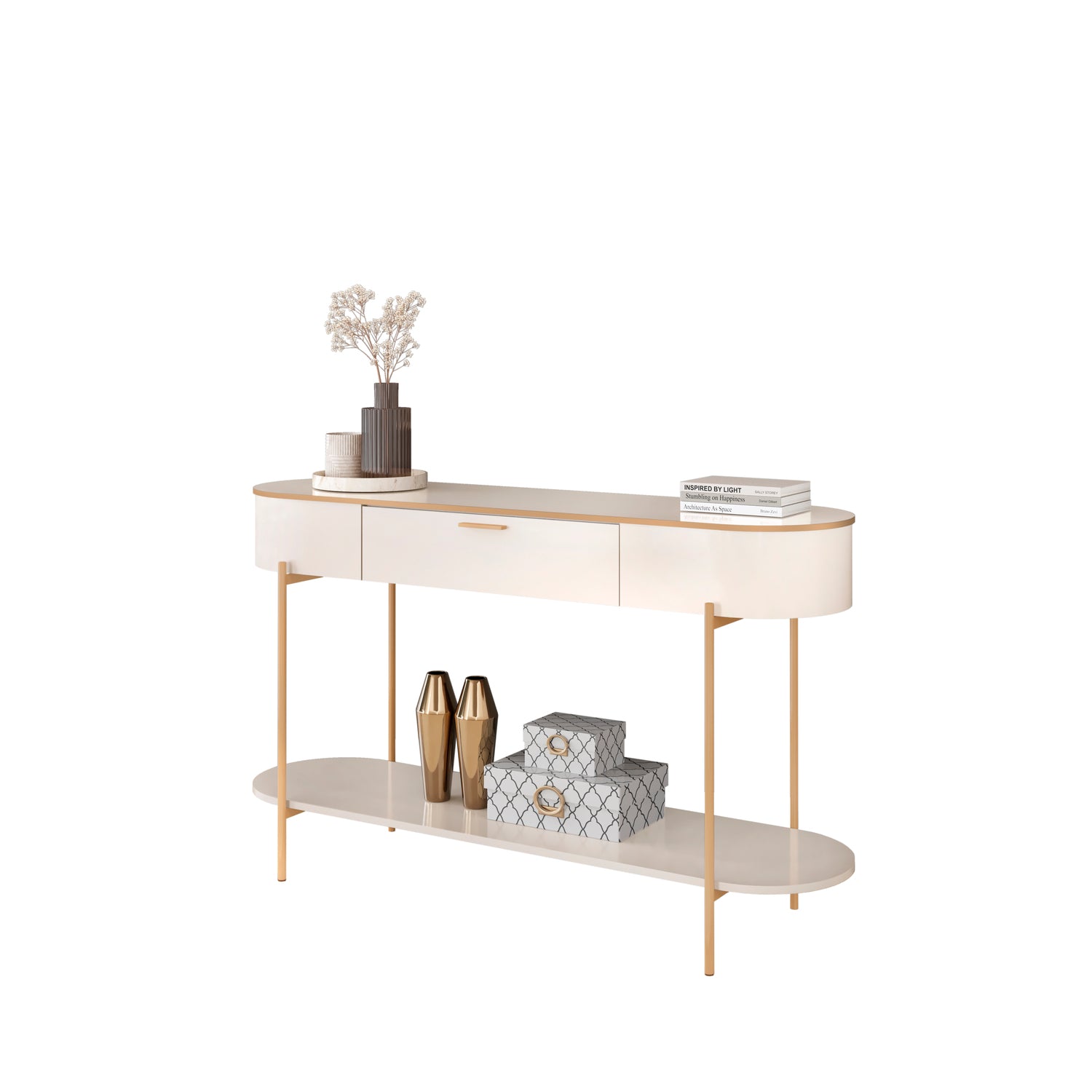 Consola Flora Off White, Dorado 135X80X39