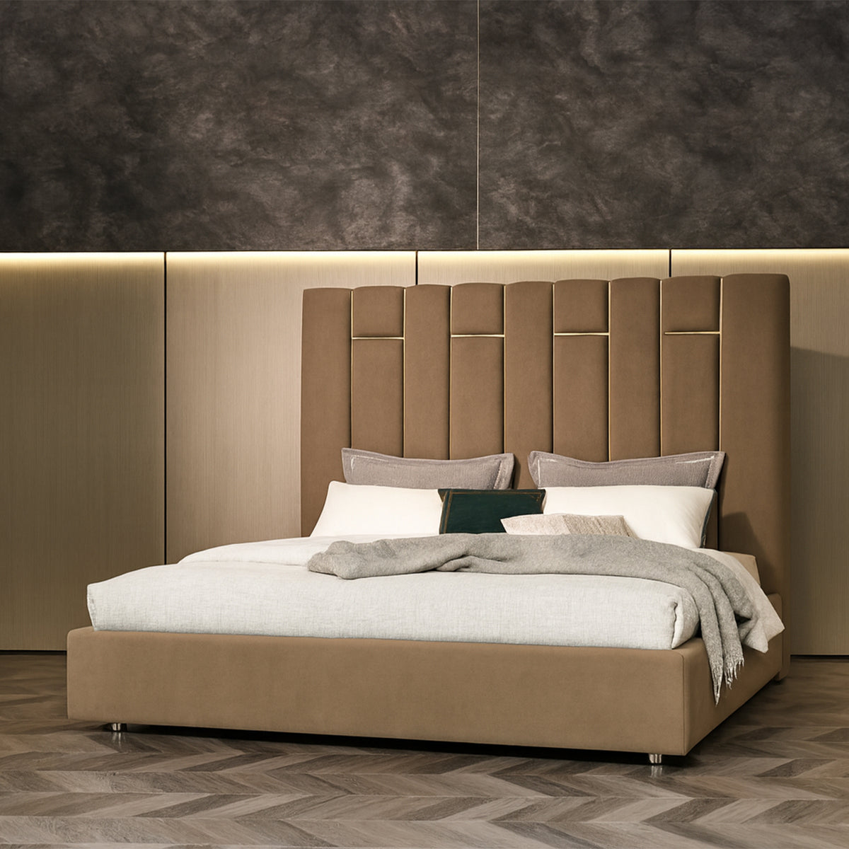 Cama Queen Nara Microfibra Marron