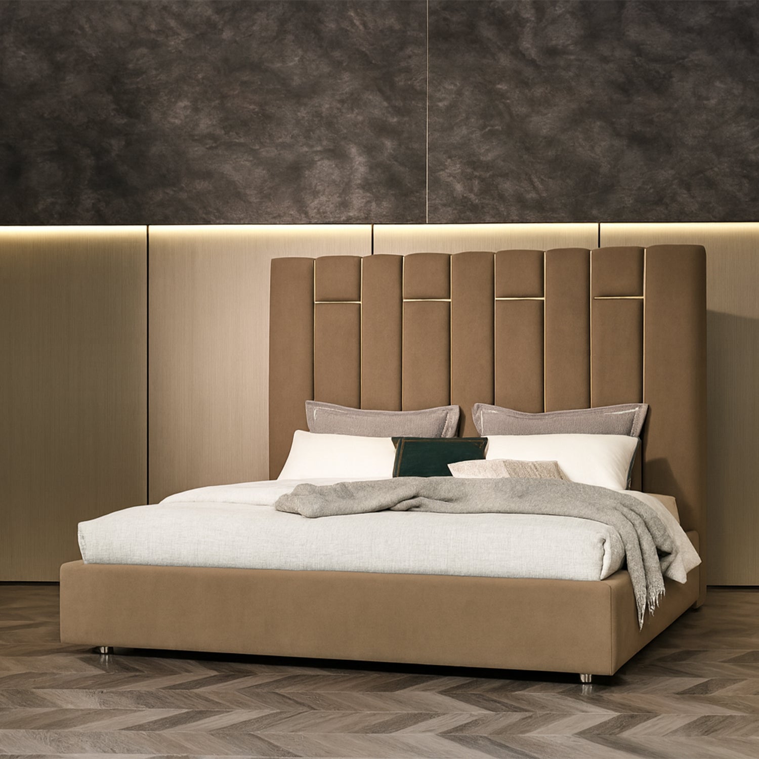 Cama King Praga Microfibra Marron