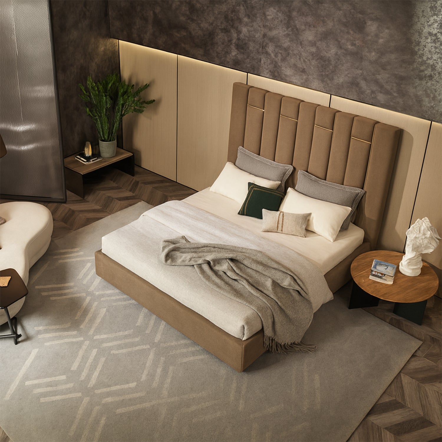 Cama King Praga Microfibra Marron