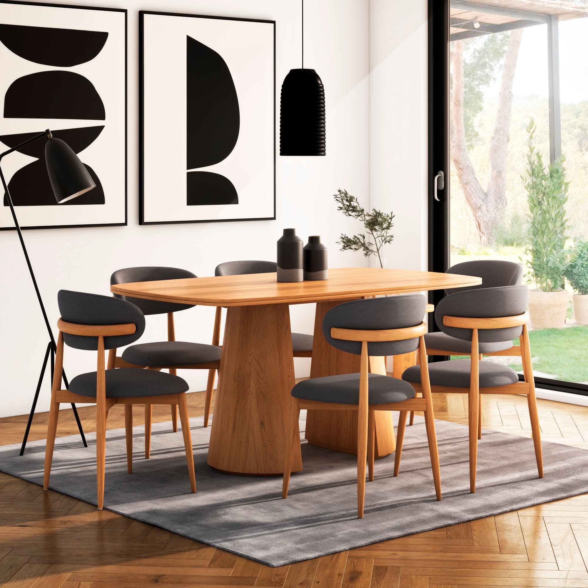 Comedor 6 Puestos Ankara Velvet Primada Plomo, Natural