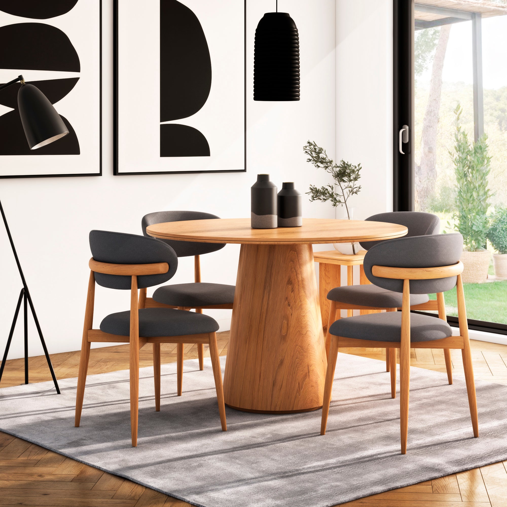 Comedor 4 Puestos Ankara Velvet Primada Plomo, Natural