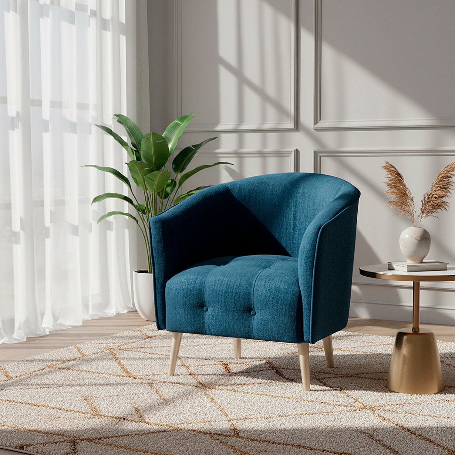 Poltrona Celeste Lino Wonder Azul, Champaña