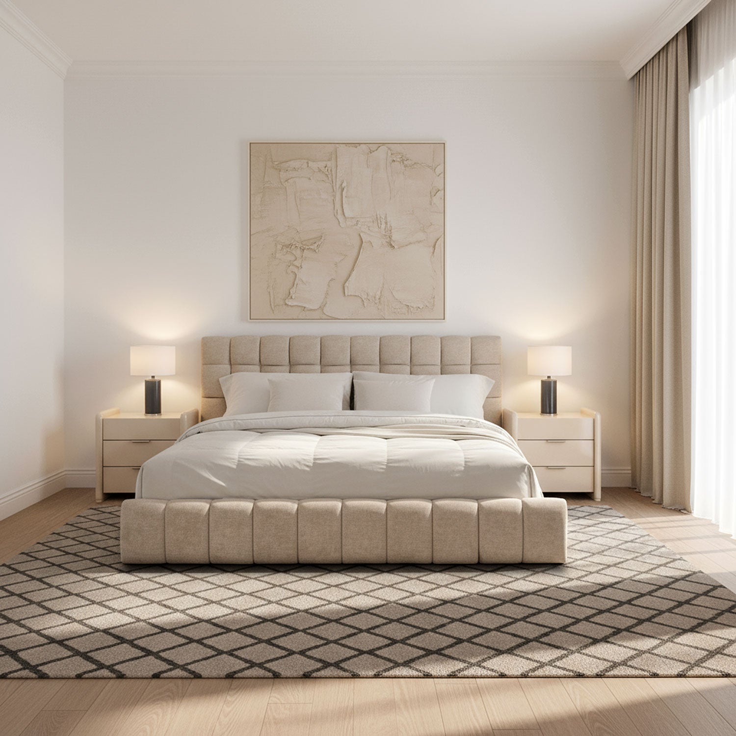 Cama Doble Oklam Microfibra Touch Almendra