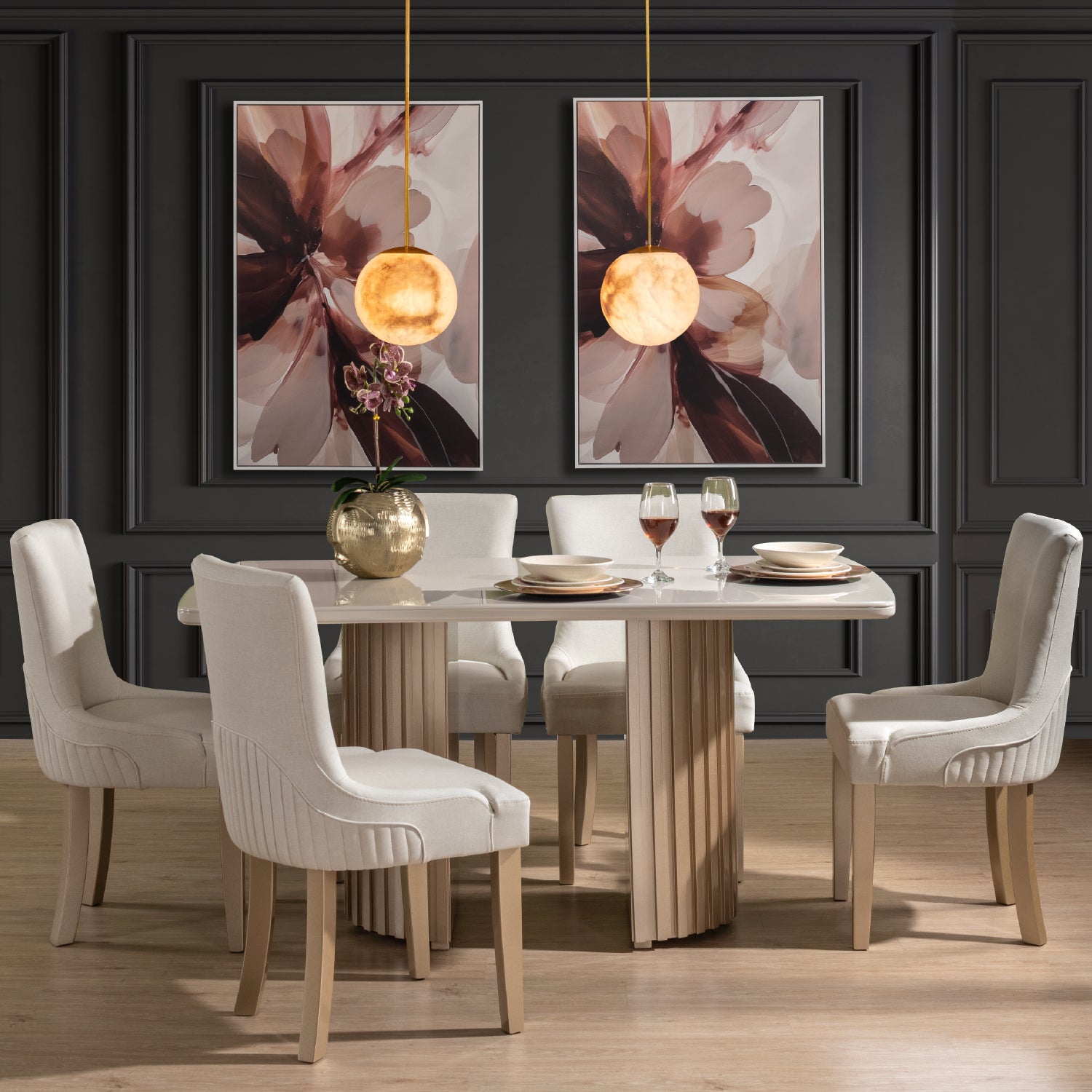 Comedor 6 Puestos Firence Eurolino Blanco Puro, Champaña