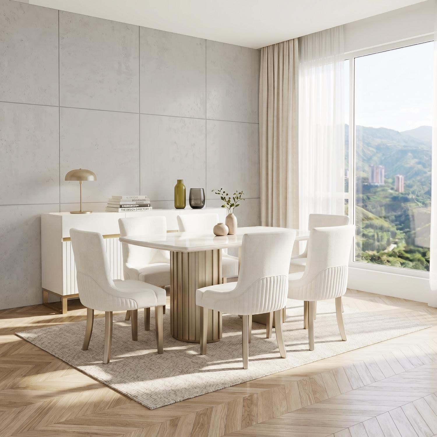 Comedor 6 Puestos Firence Eurolino Blanco Puro, Champaña