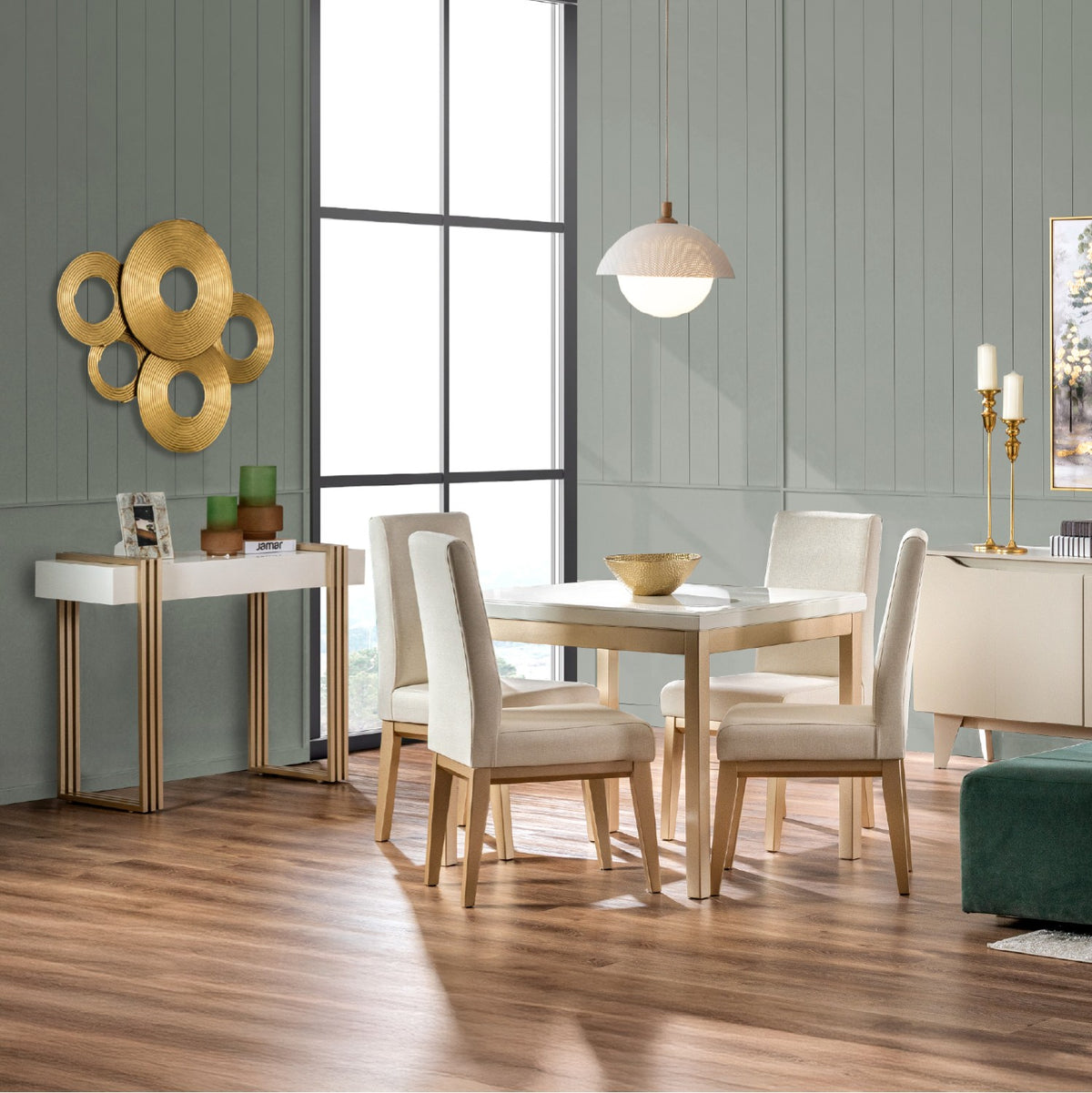 Comedor 4 Puestos Walcot Eurolino Blanco Puro, Champaña