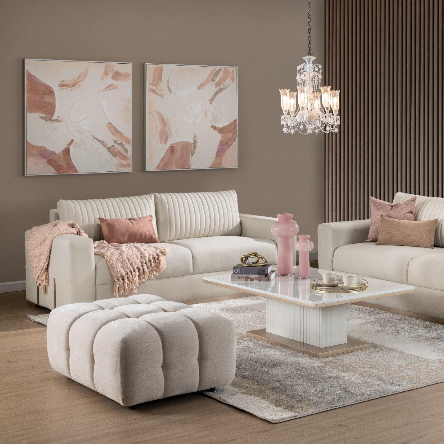 Sofá 3 Puestos Napoli Eurolino Blanco Puro, Champaña