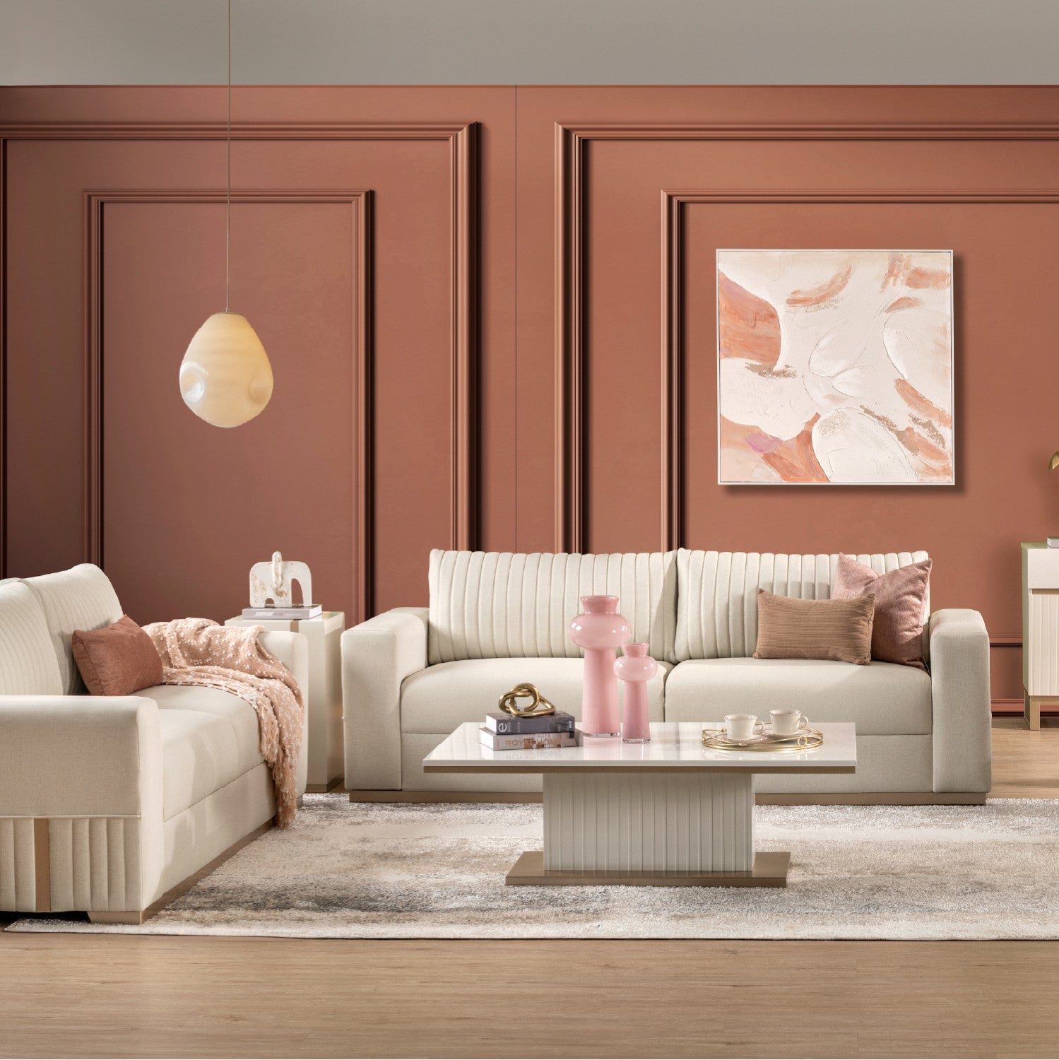 Sofá 3 Puestos Napoli Eurolino Blanco Puro, Champaña