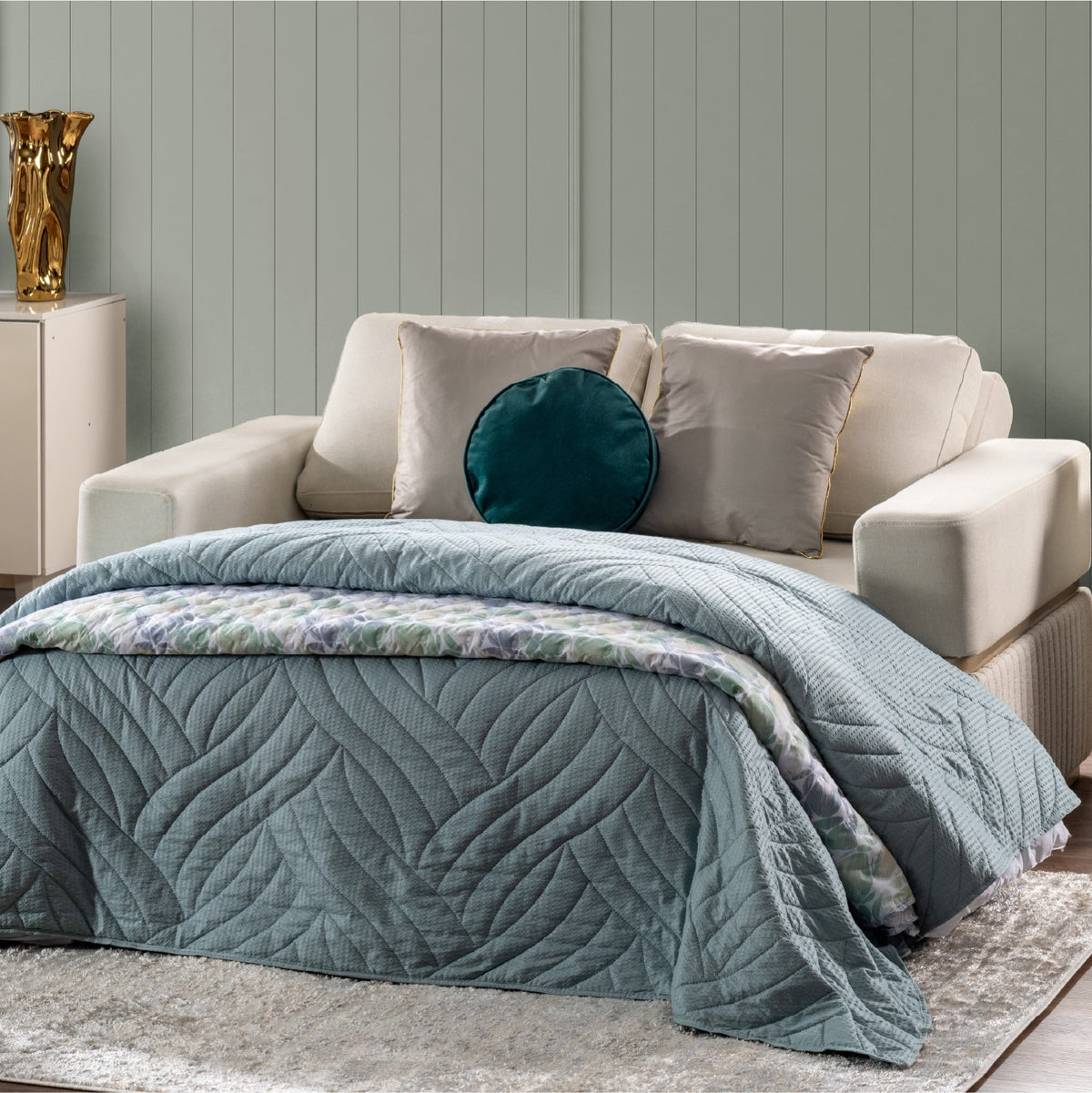 Sofá Cama Dior Eurolino Blanco, Champaña Brazo Desmontable