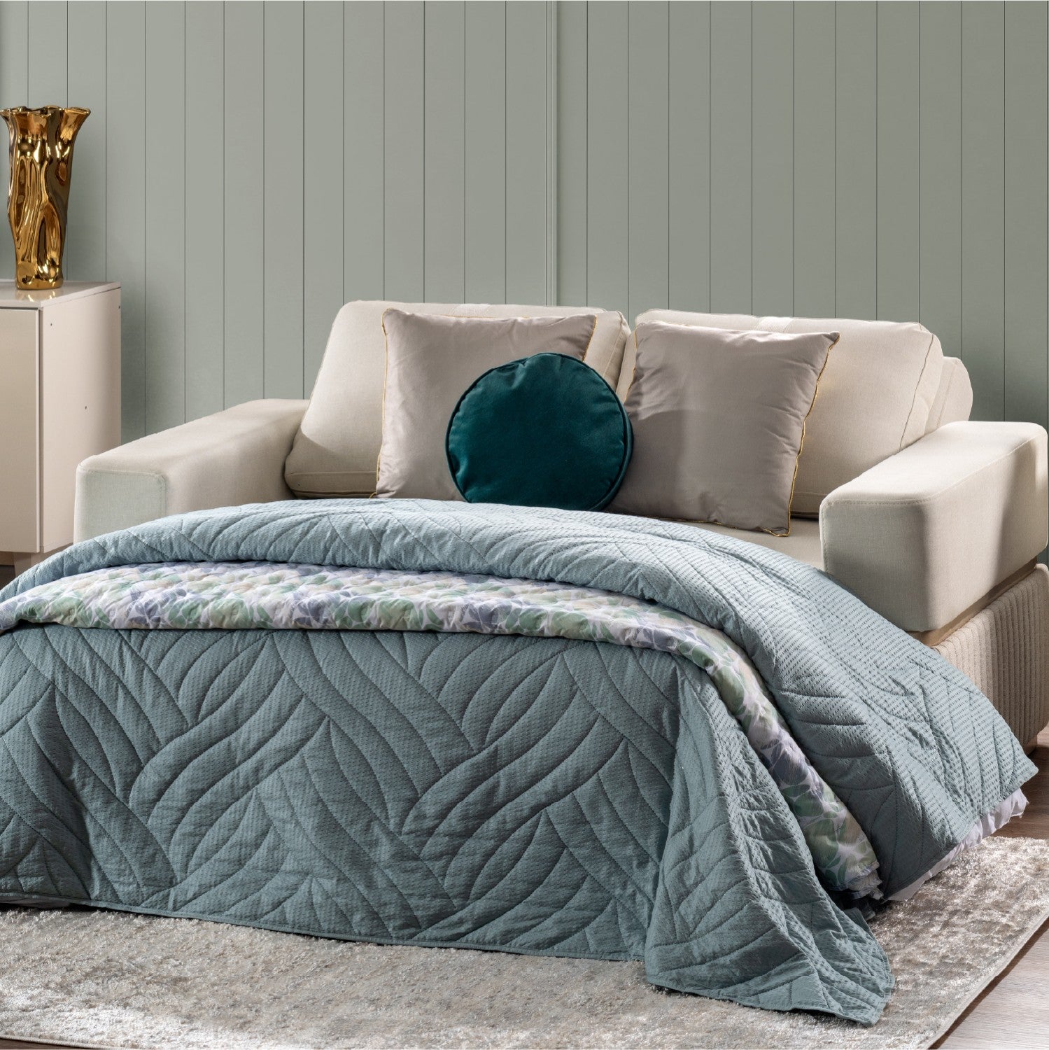 Sofá Cama Dior Eurolino Blanco, Champaña Brazo Desmontable