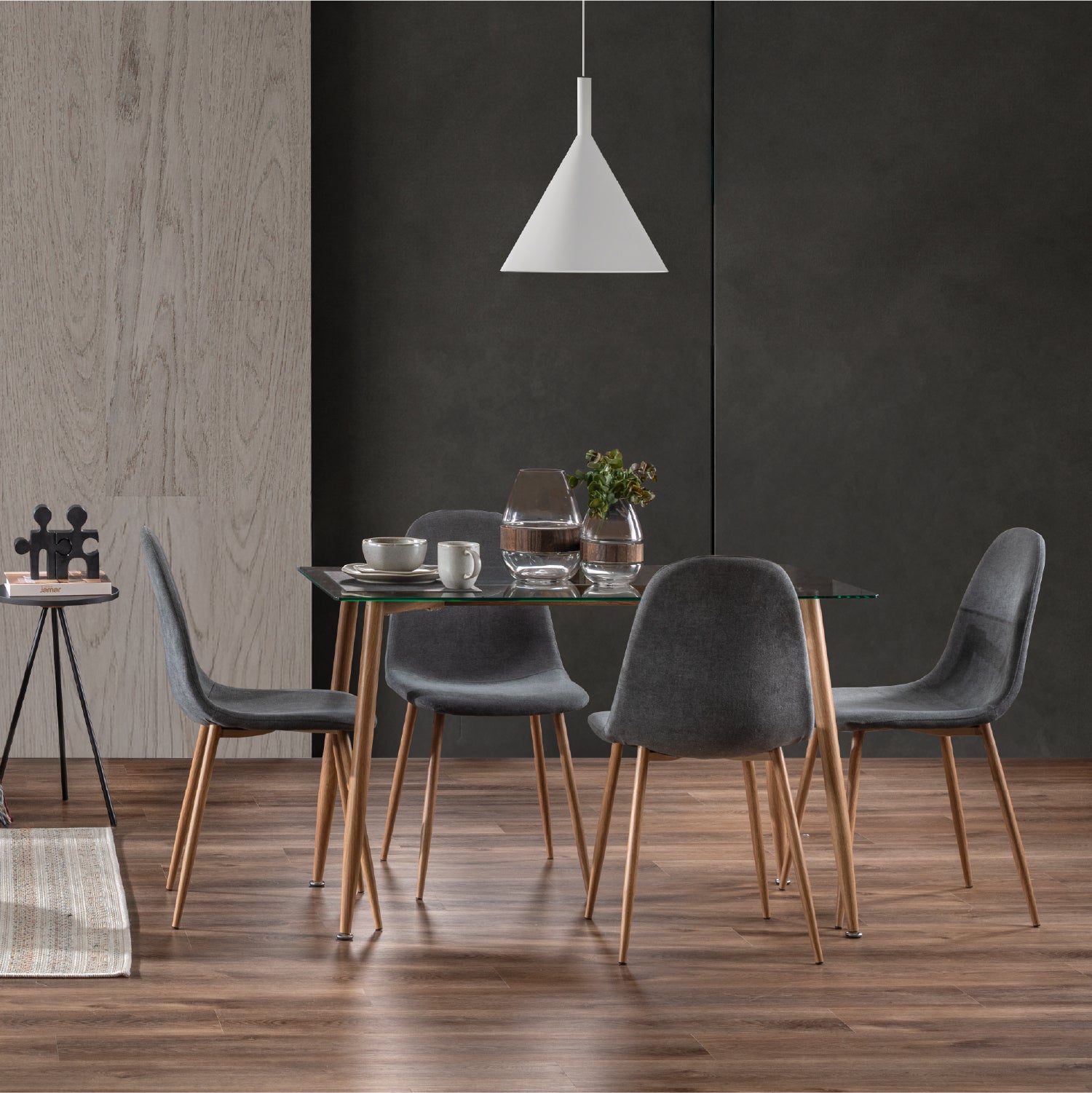 Comedor 4 Puestos Harrison Microfibra Gris, Natural