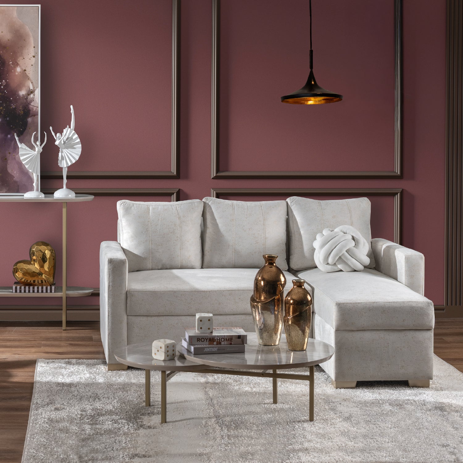 Sofá en L Kairos Eleganza Crudo, Champaña