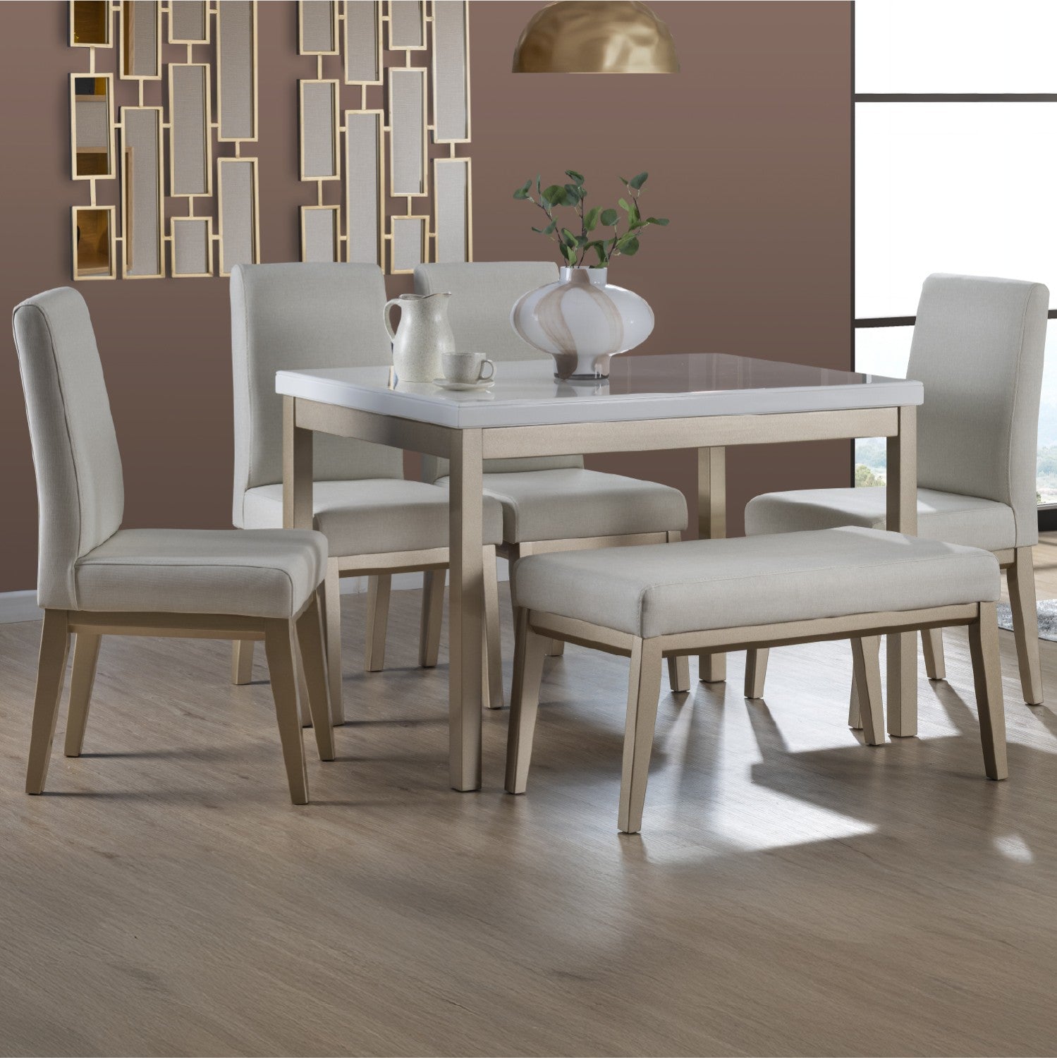 Comedor 6 Puestos Walcot Eurolino Blanco Puro, Champaña