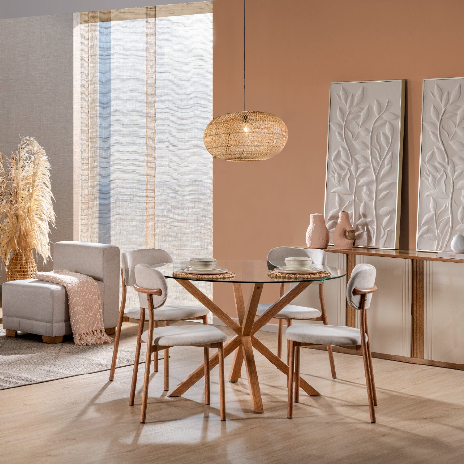 Comedor 4 Puestos Dousty Taupe, Natural