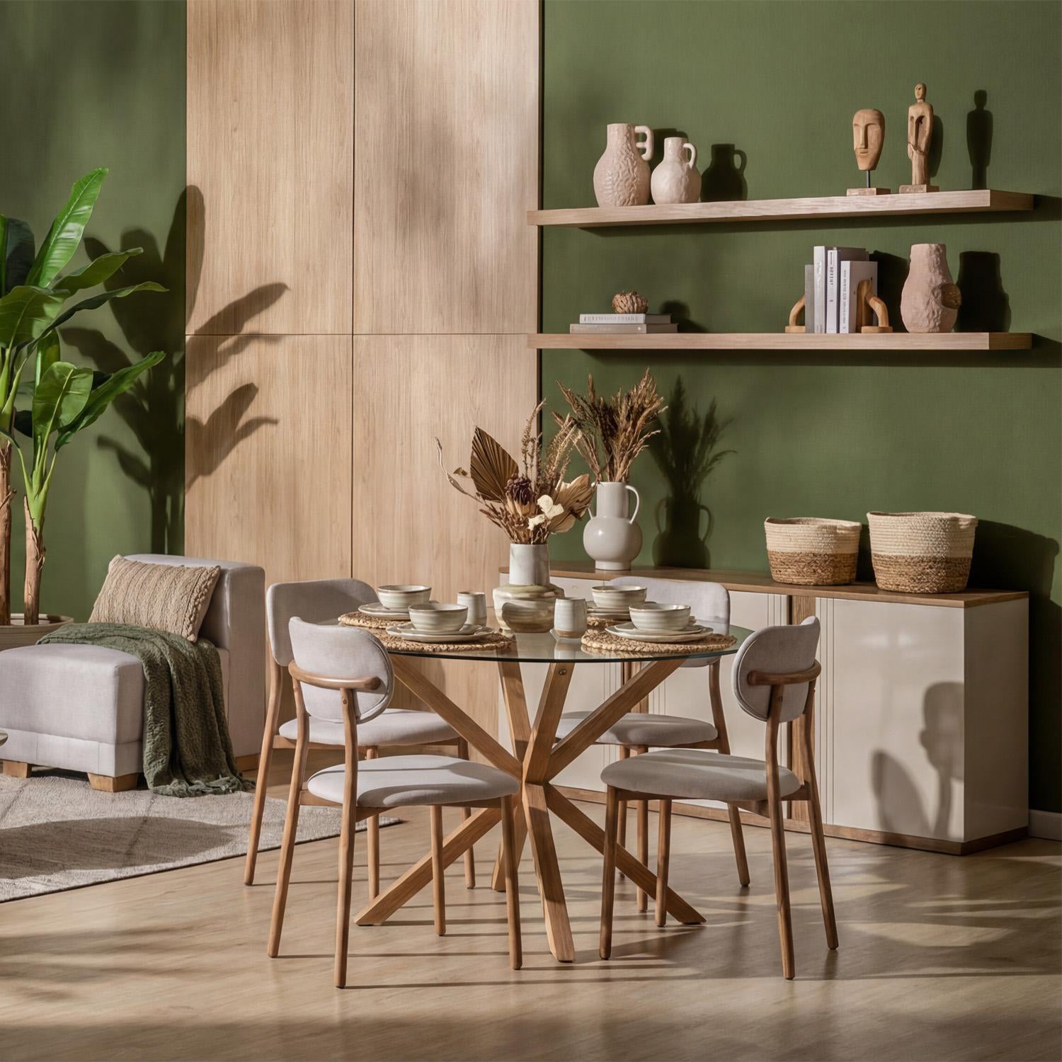 Comedor 4 Puestos Dousty Taupe, Natural