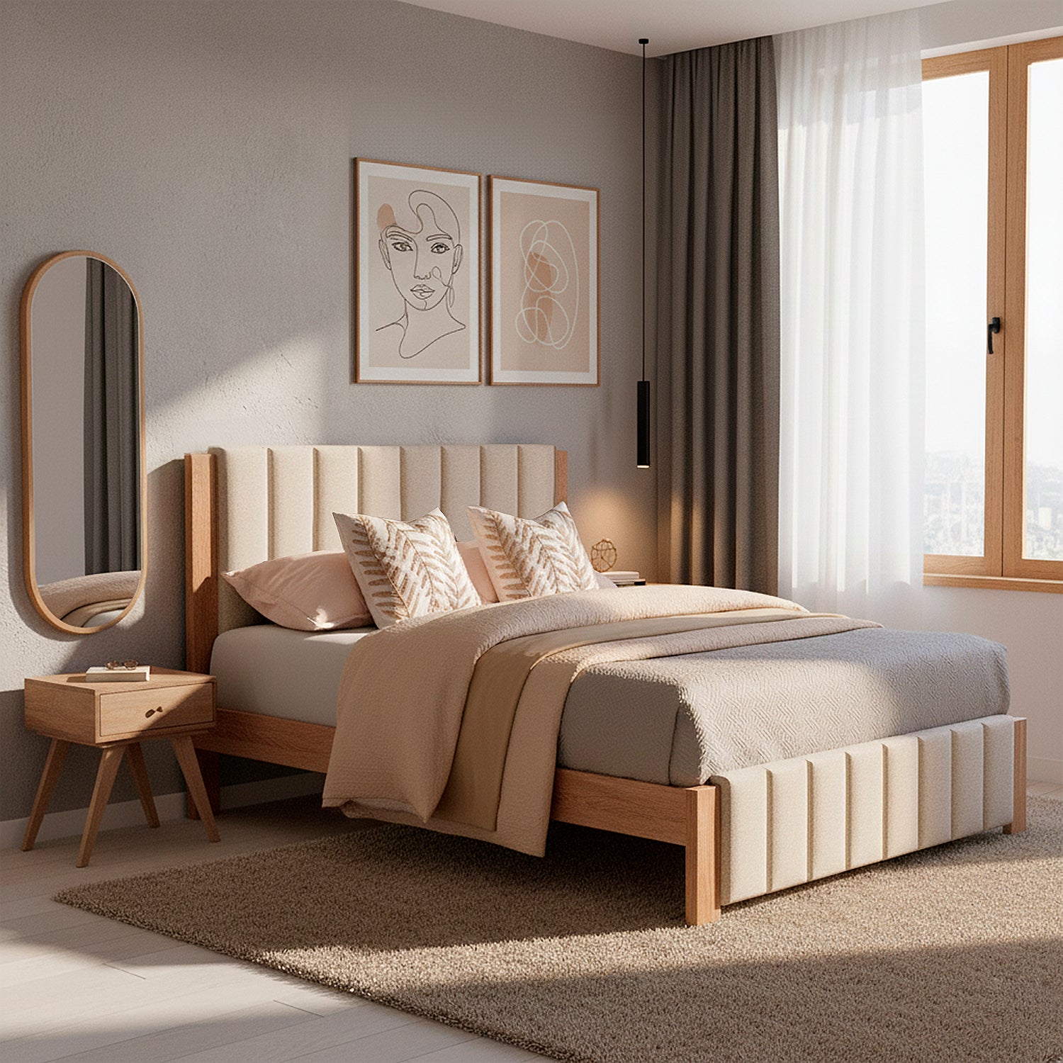 Cama Semi Doble Nepal Beige, Natural