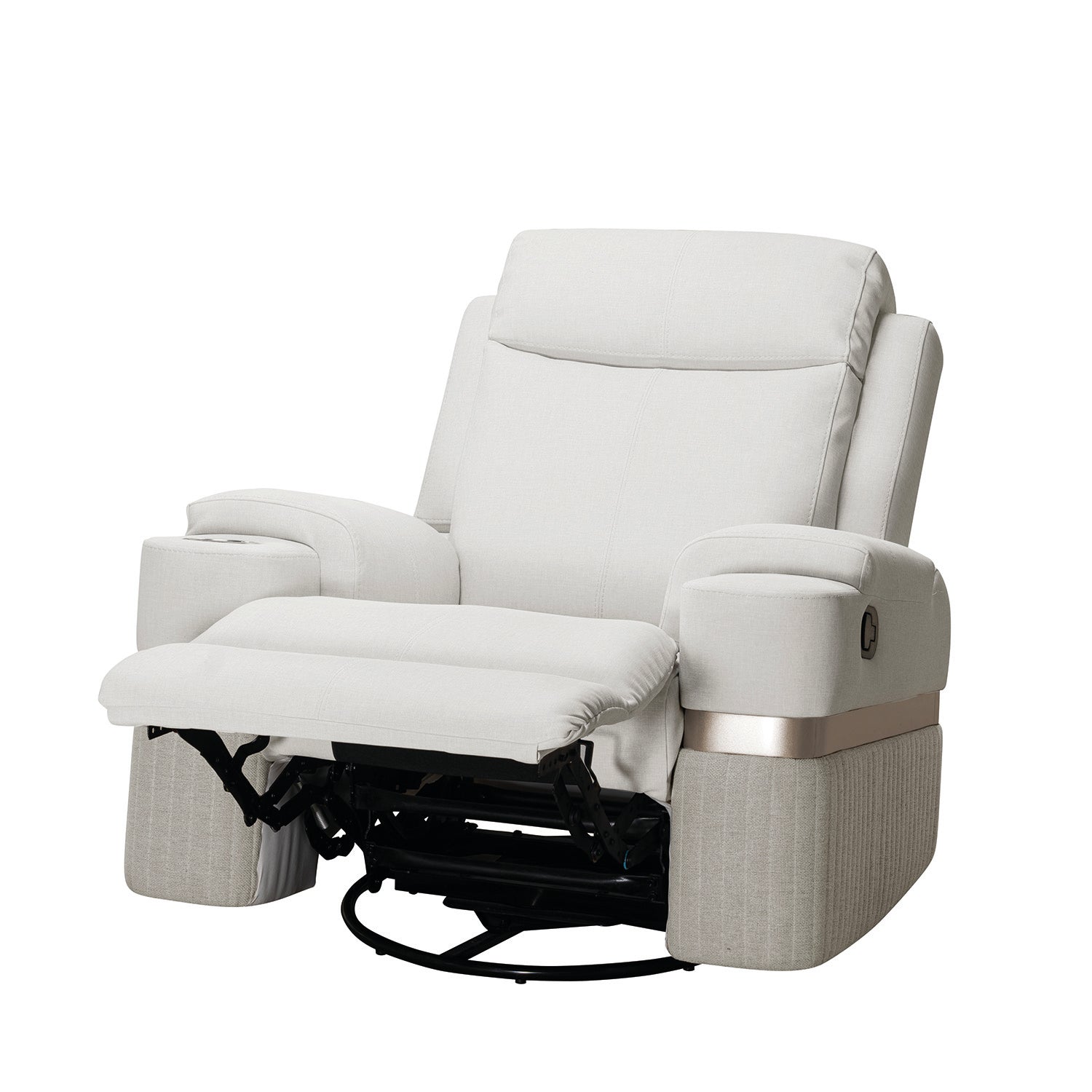 Sillón Reclinable Dior Eurolino Blanco Puro Mecedora Giratoria, Champaña