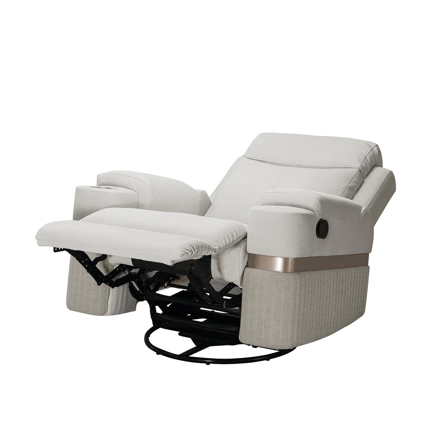 Sillón Reclinable Dior Eurolino Blanco Puro Mecedora Giratoria, Champaña