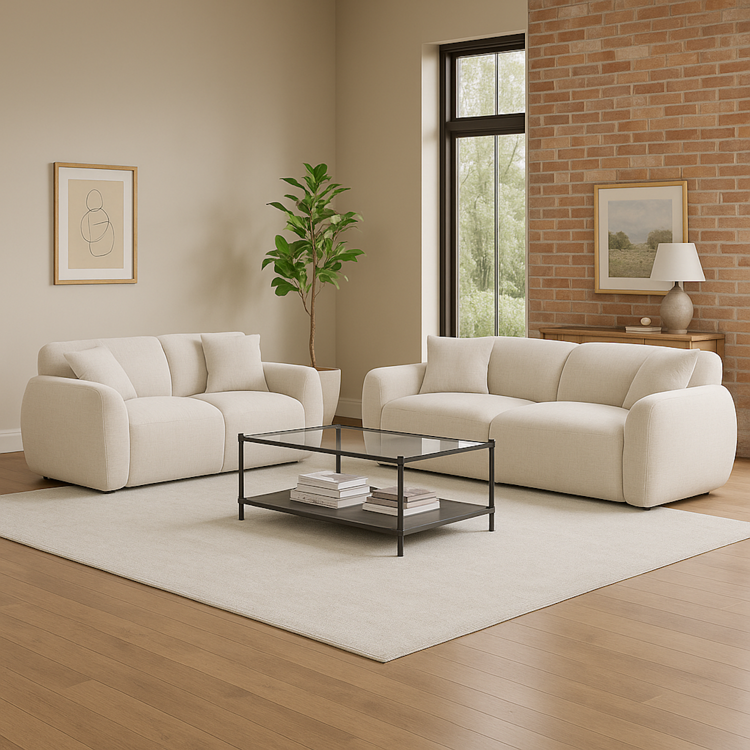 Sofa 2 Puestos Aurora Chenille Beige