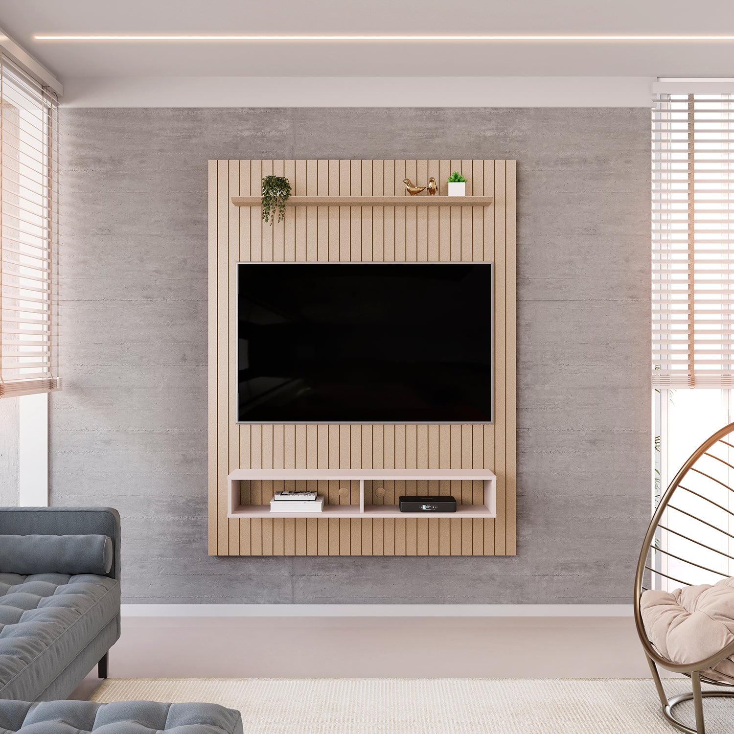 Panel de Tv Baru  Off White, Champaña 134X168X29