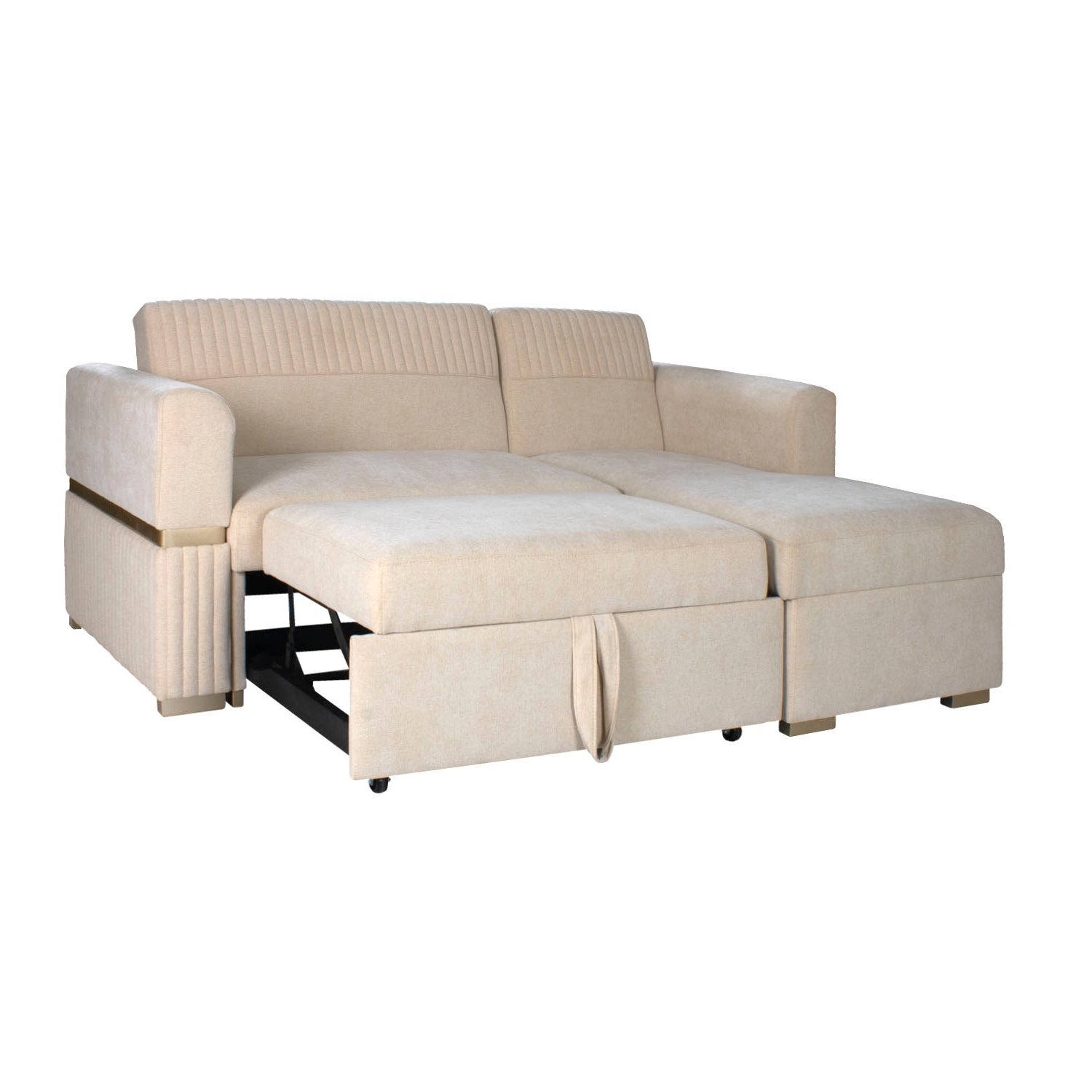 Sala Cama Dhara Chenille Almendra, Champaña 2M Lado Derecho Brazo Desmontable