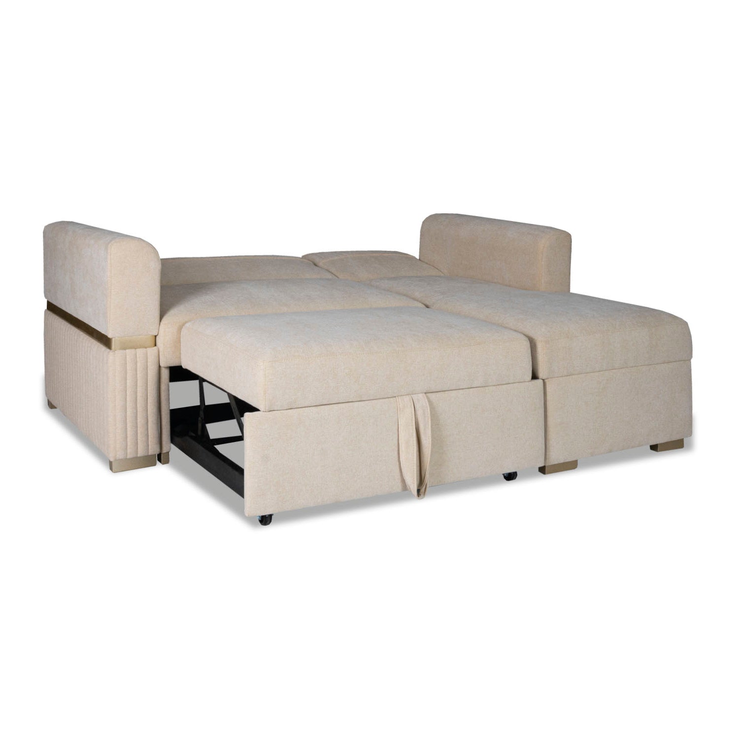 Sala Cama Dhara Chenille Almendra, Champaña 2M Lado Derecho Brazo Desmontable