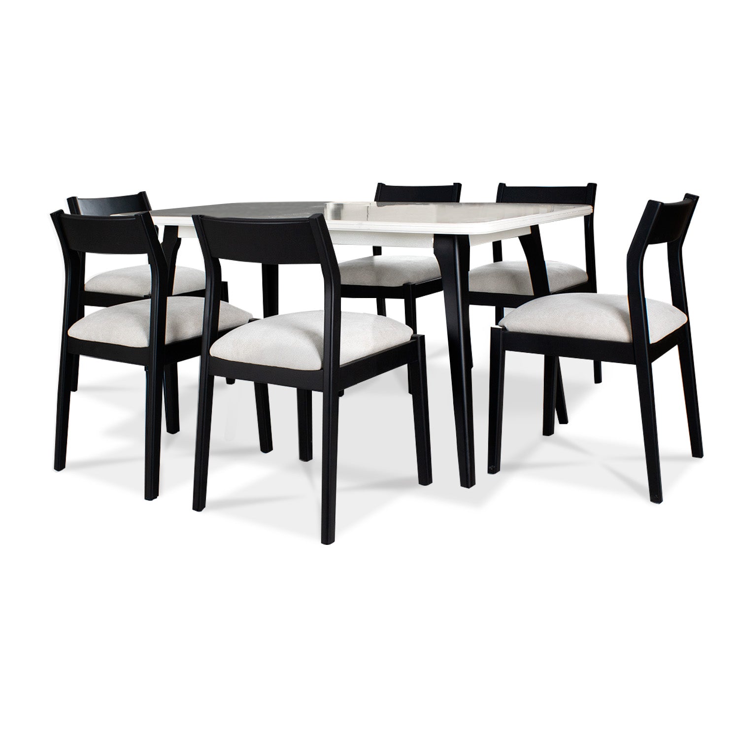 Comedor 6 Puestos Dalton Impetu Beige, Negro, Cubierta Marmolizada