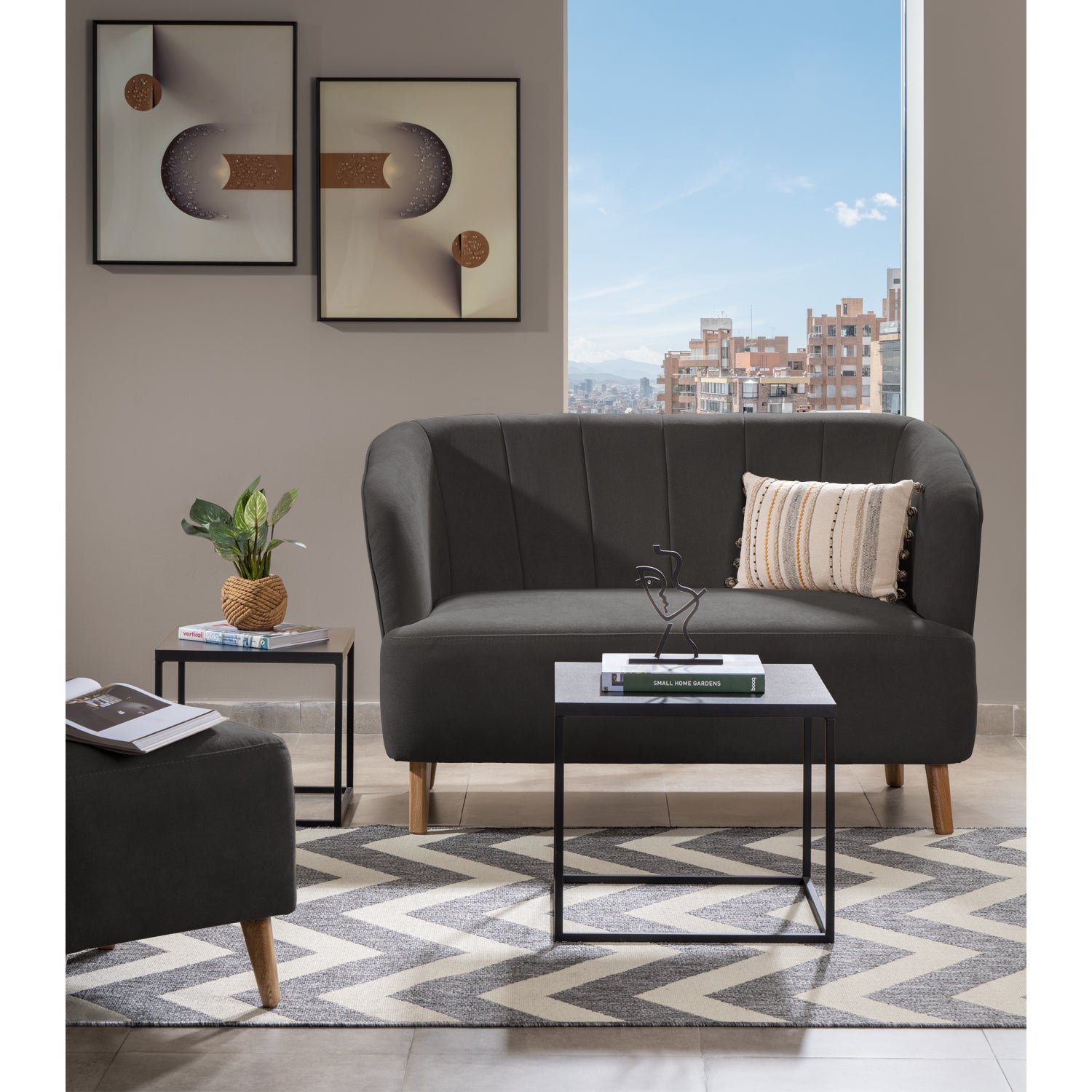 Sofá 2 Puestos Oslo Microfibra Dorsey Plomo, Natural