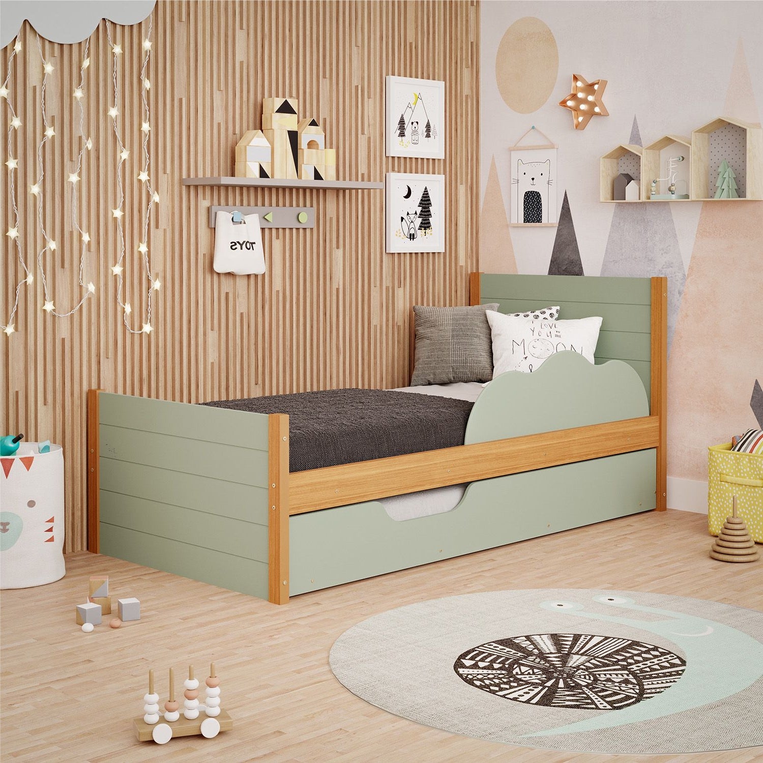 Cama Nido 1.00 Gerry Verde Menta, Natural