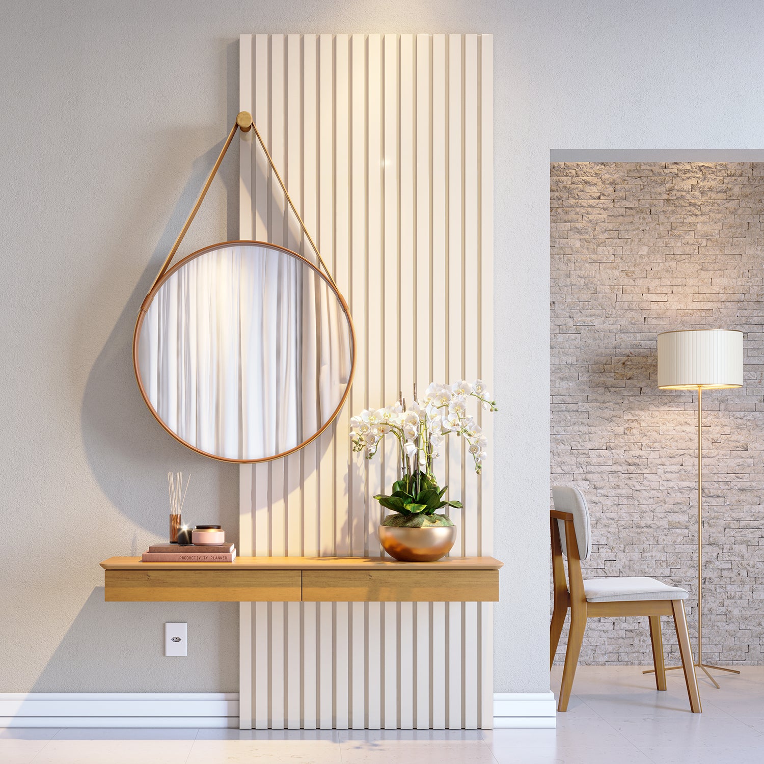 Consola Espejo Alicia Off White, Natural 137X219