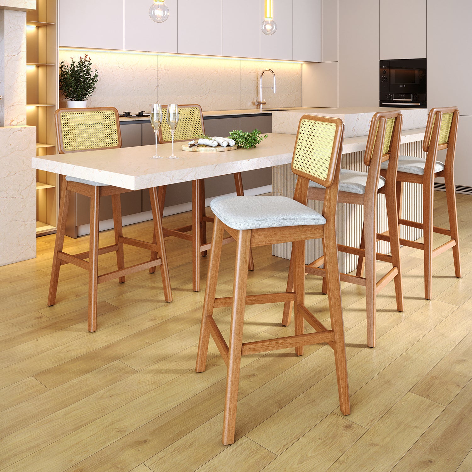 Silla Para Barra Aria Malla Lino Beige 40X104X47