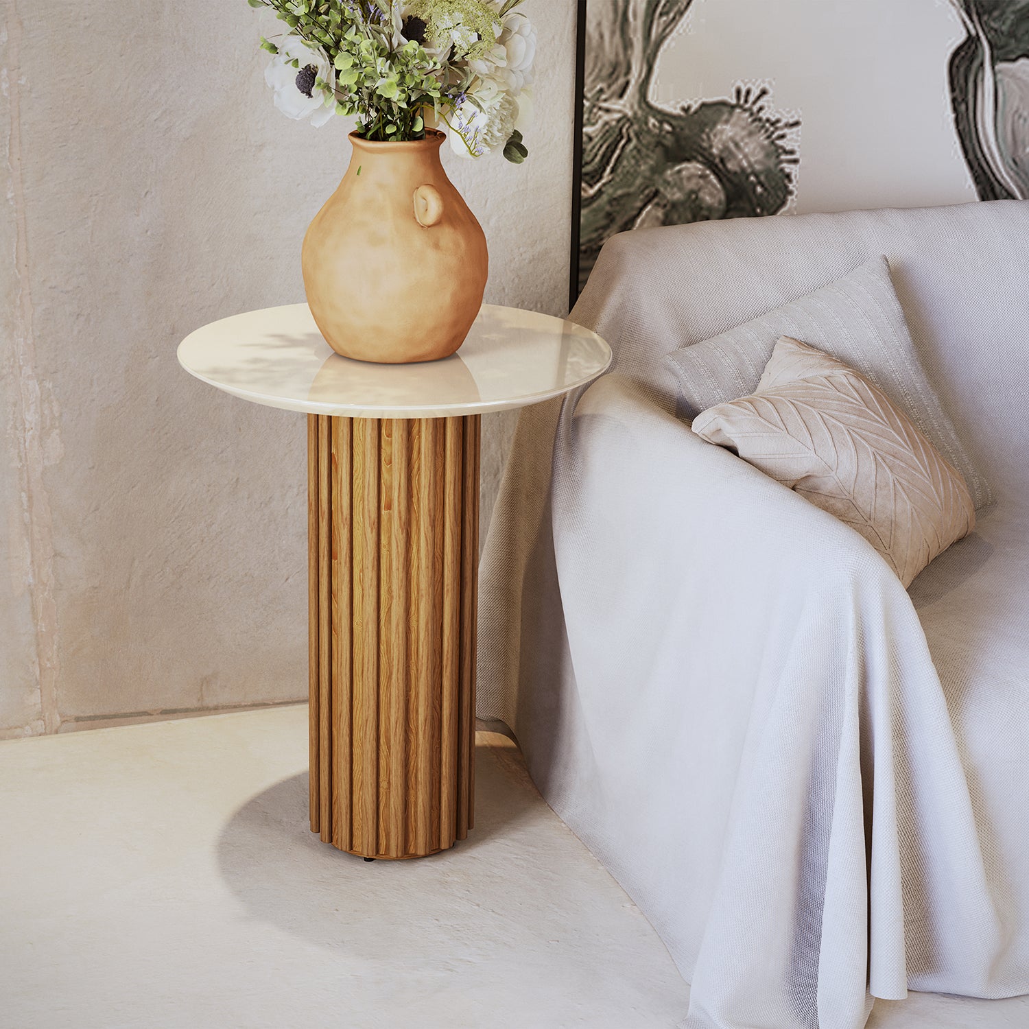 Mesa Auxiliar Vera Natural, Off White  55X64X55