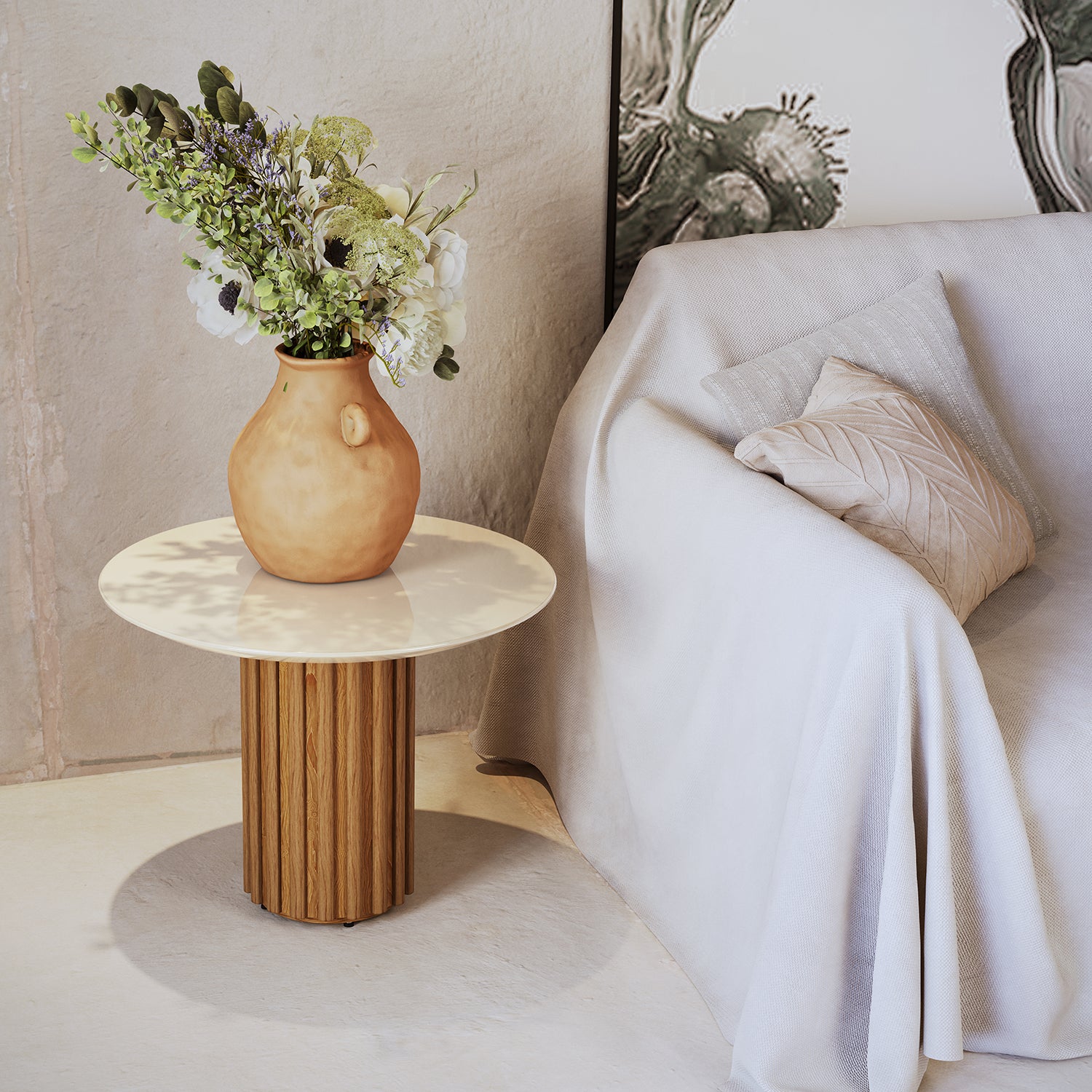 Mesa Auxiliar  Vera Natural, Off White 55X43X55