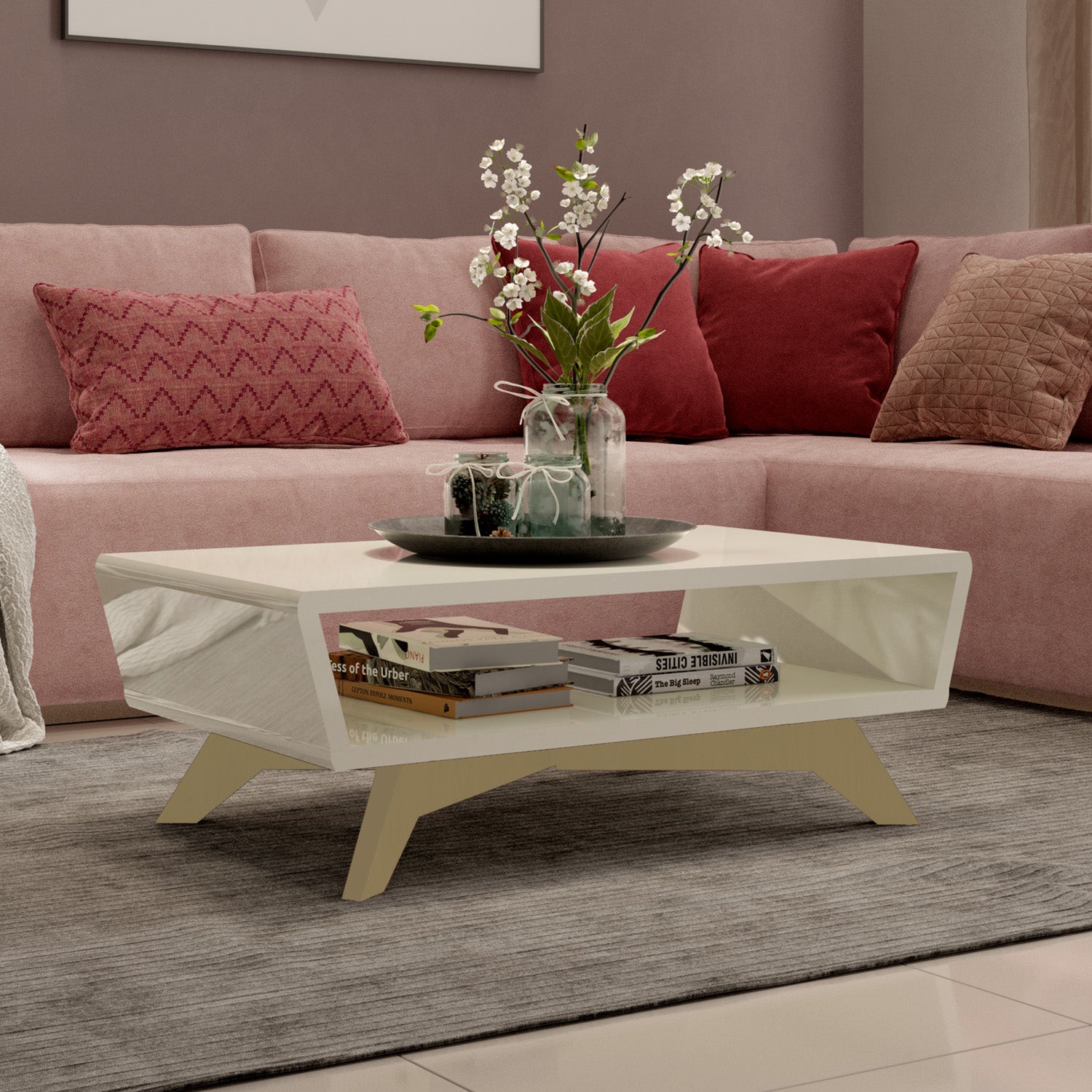 Mesa de Centro Ari 36X100X55 Off White, Champaña