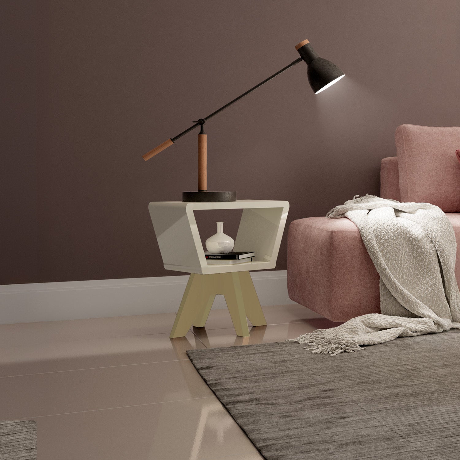 Mesa Auxiliar Ari 57X43X30 Off White, Champaña