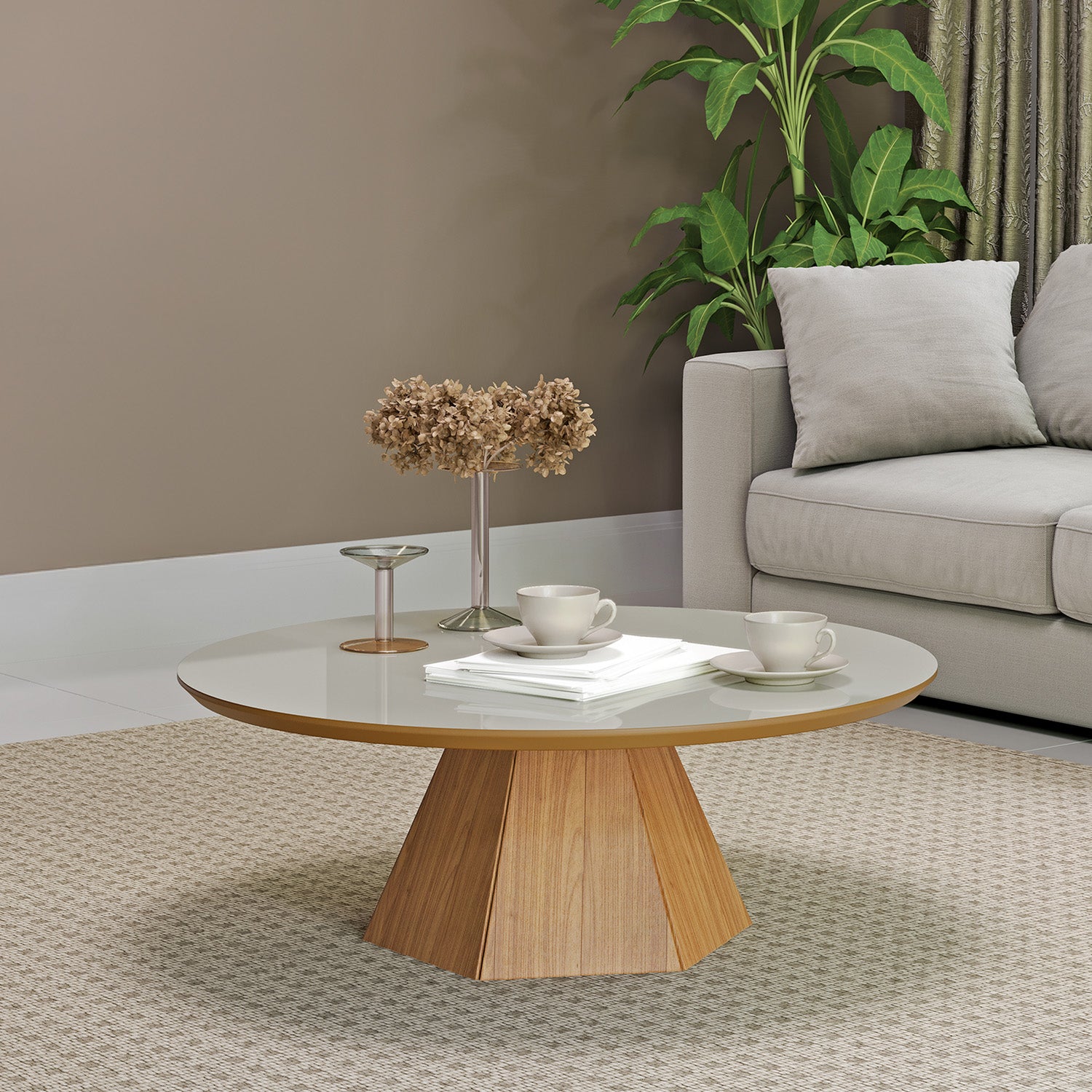 Mesa de Centro Madeira 32X90 Off White, Natural