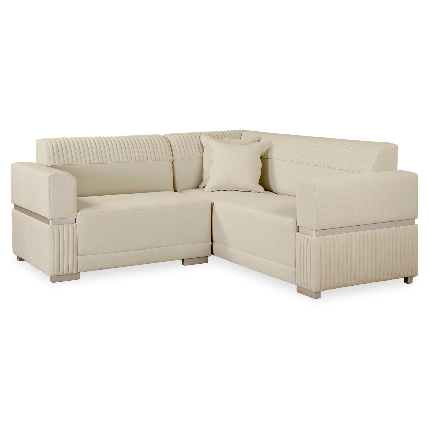 Sofá en L Dhara Chenille Almendra, Champaña 3 Piezas Brazo Desmontable