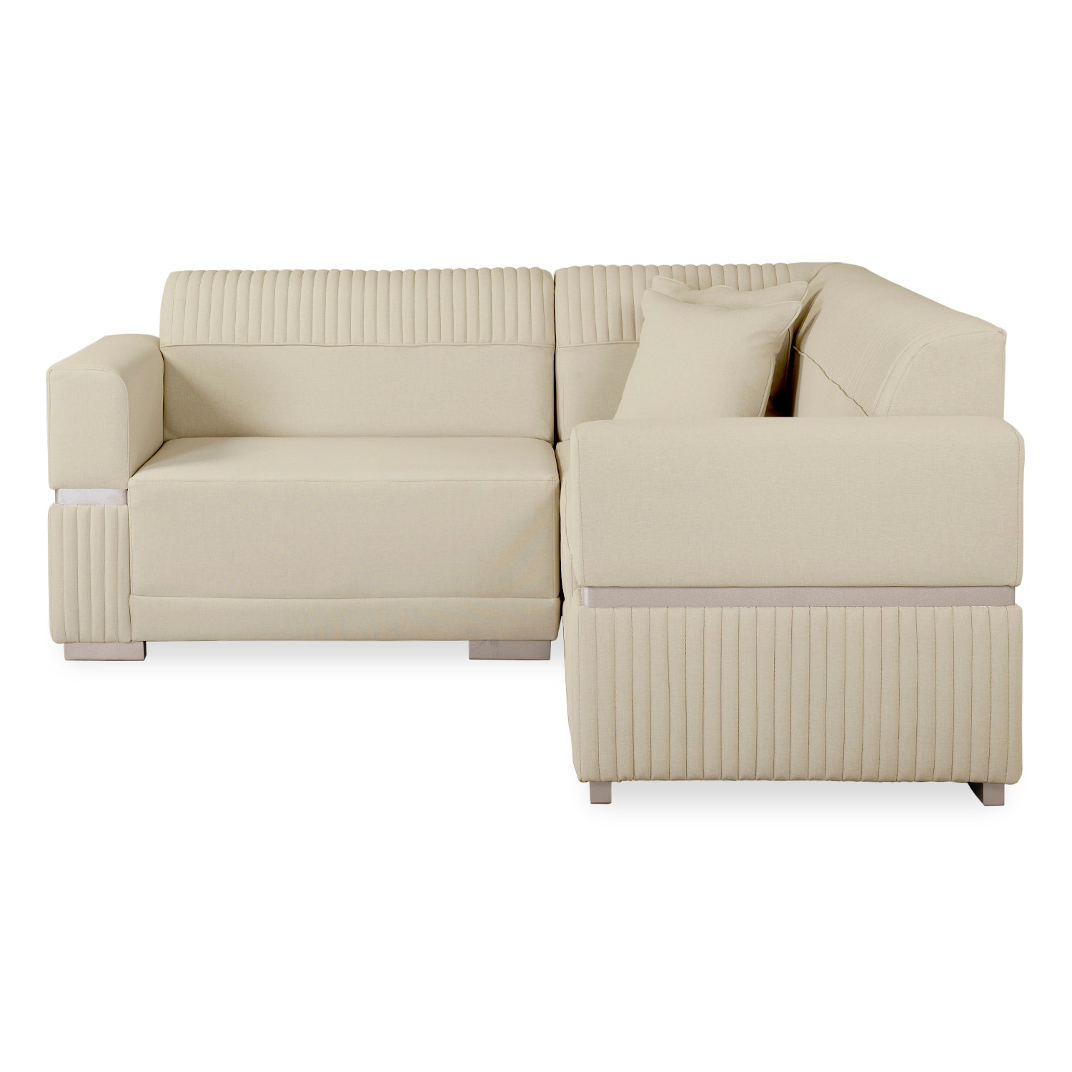 Sofá en L Dhara Chenille Almendra, Champaña 3 Piezas Brazo Desmontable