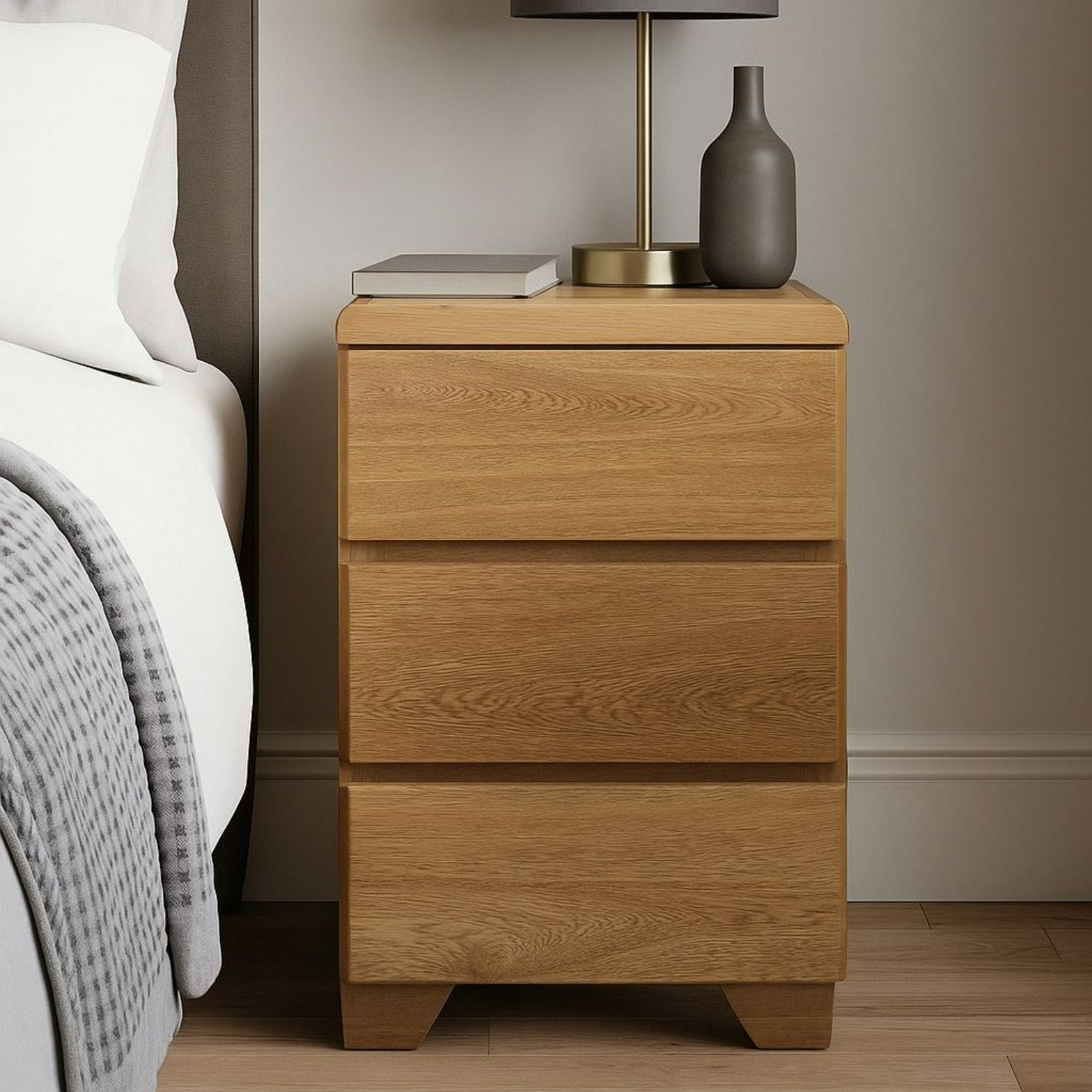 Mesa De Noche Ceratto 3 Gavetas, Roble Natural