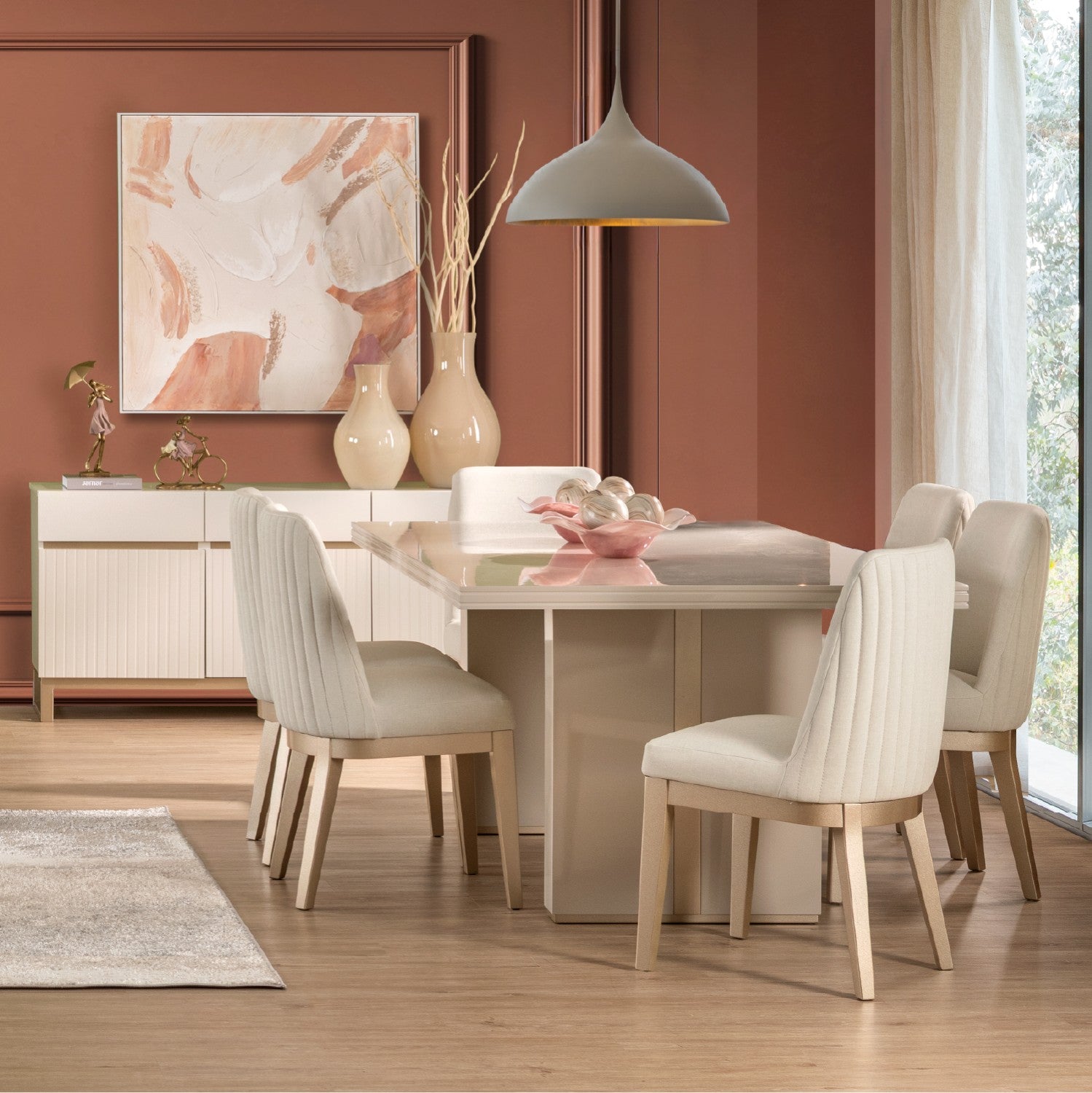 Comedor 6 Puestos Marcus Eurolino Blanco Puro, Champaña