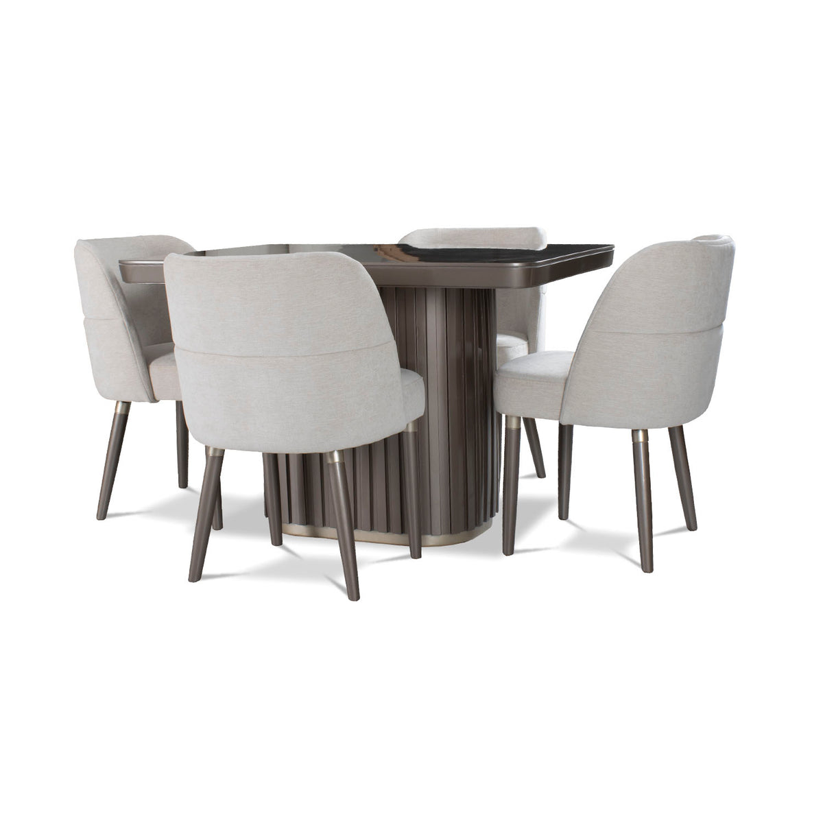 Comedor 4 Puestos Nicole Chenille Touch Almendra, Taupe Perla Cubierta en Madera