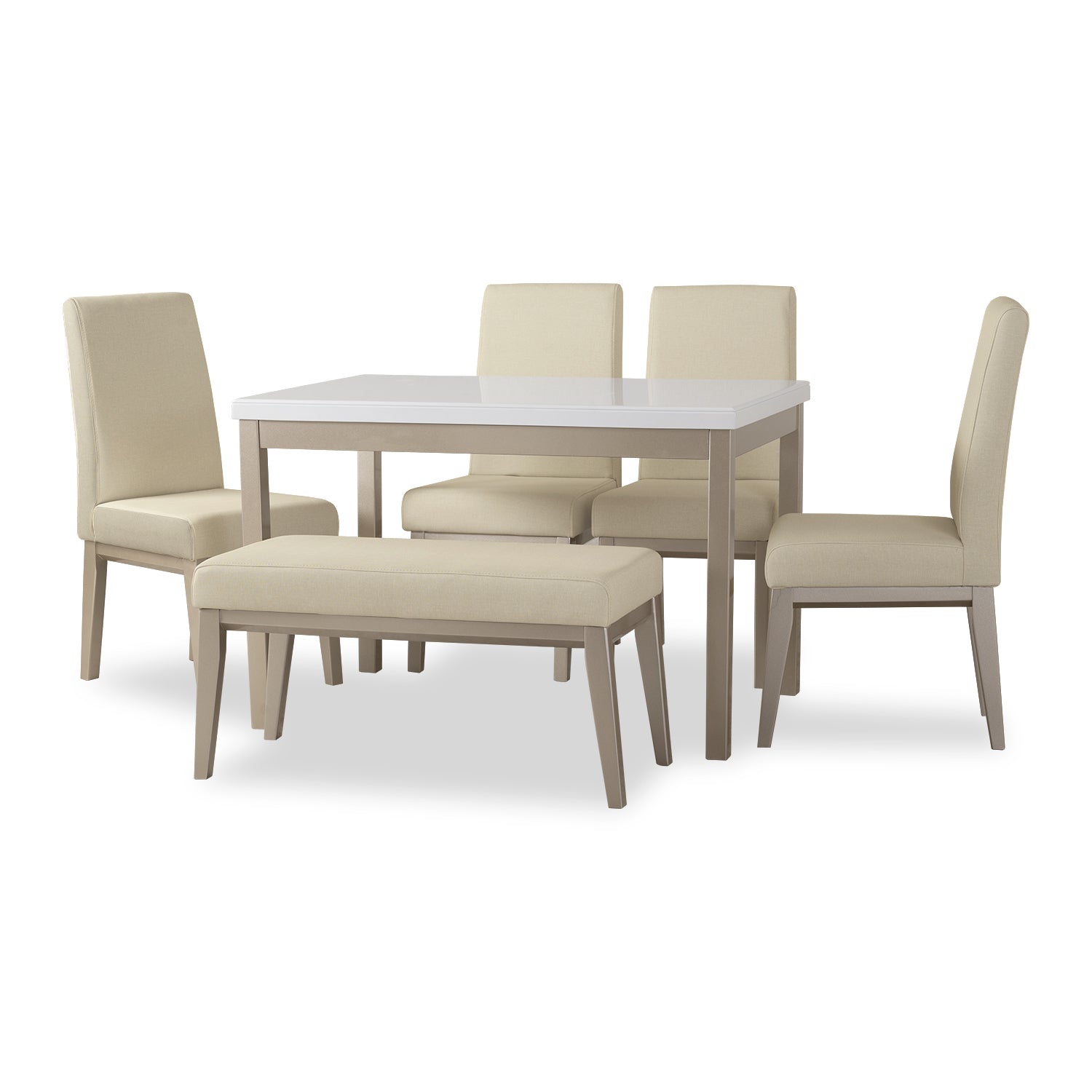 Comedor 6 Puestos Walcot Chenille Almendra, Champaña 4 Sillas + Butaca