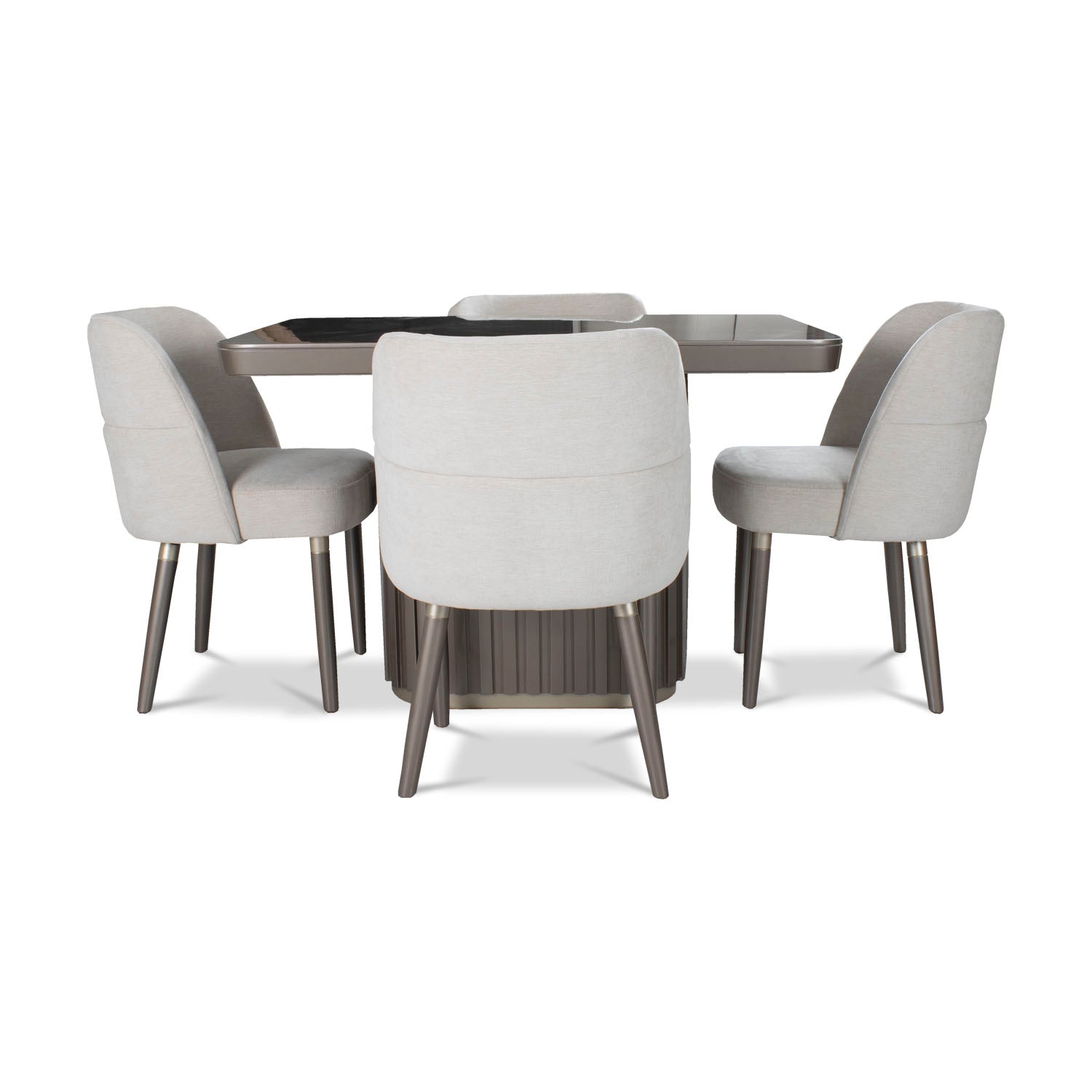 Comedor 4 Puestos Nicole Chenille Touch Almendra, Taupe Perla Cubierta en Madera